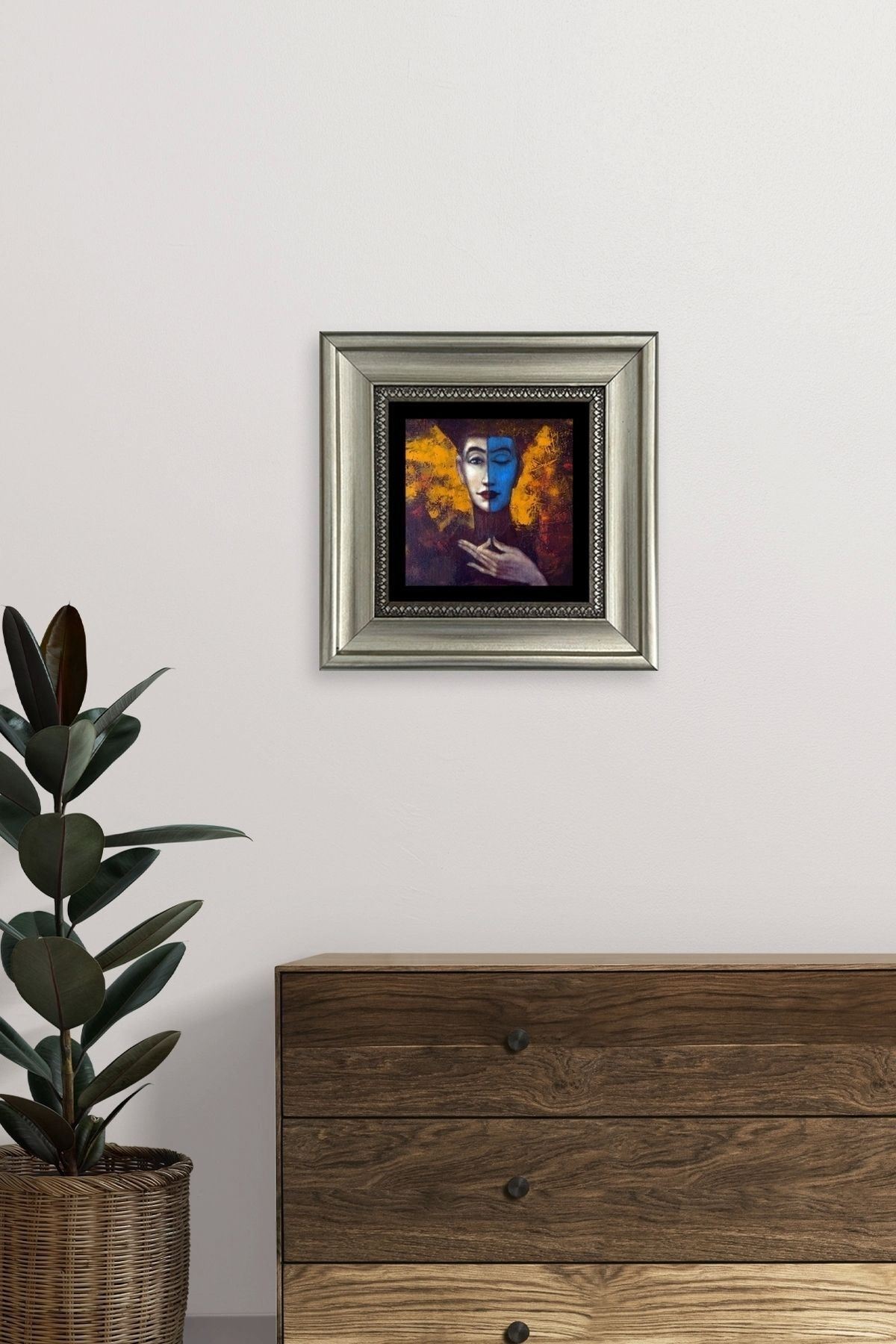 İki Ruh Hali Kadın Çerçeveli Taş Tablo 20 cm