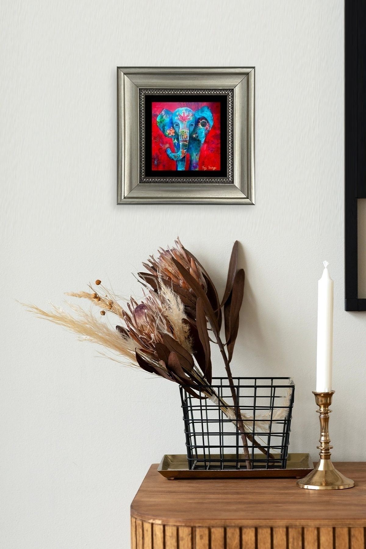 Fil Çerçeveli Taş Tablo 20 cm