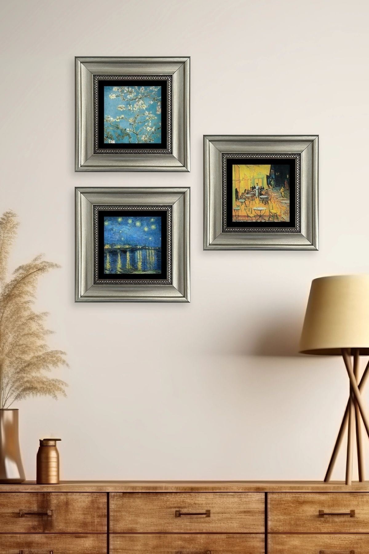 Van Gogh 3 lü Set Çerçeveli Taş Tablo 20 cm