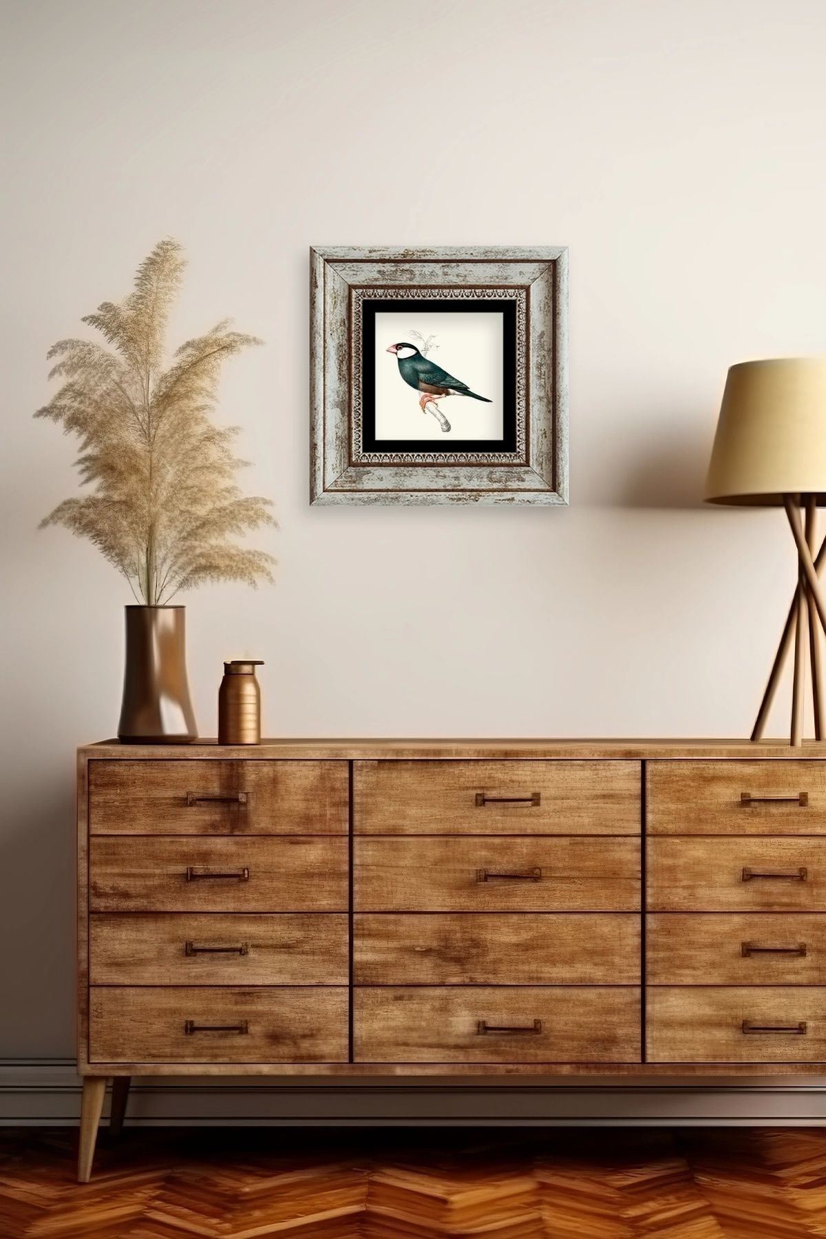 Yeşil Kuş Çerçeveli Taş Tablo 20 cm