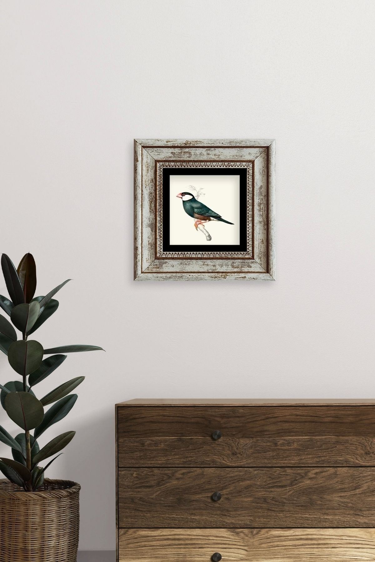 Yeşil Kuş Çerçeveli Taş Tablo 20 cm