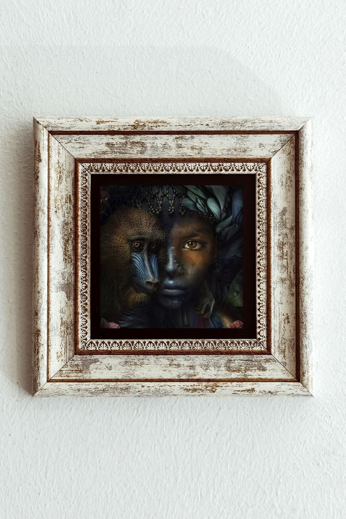 Afrikalı Kadın Çerçeveli Taş Tablo , Çerçeveli Taş Duvar Dekoru-enkcrcvtbl-00192 20 cm