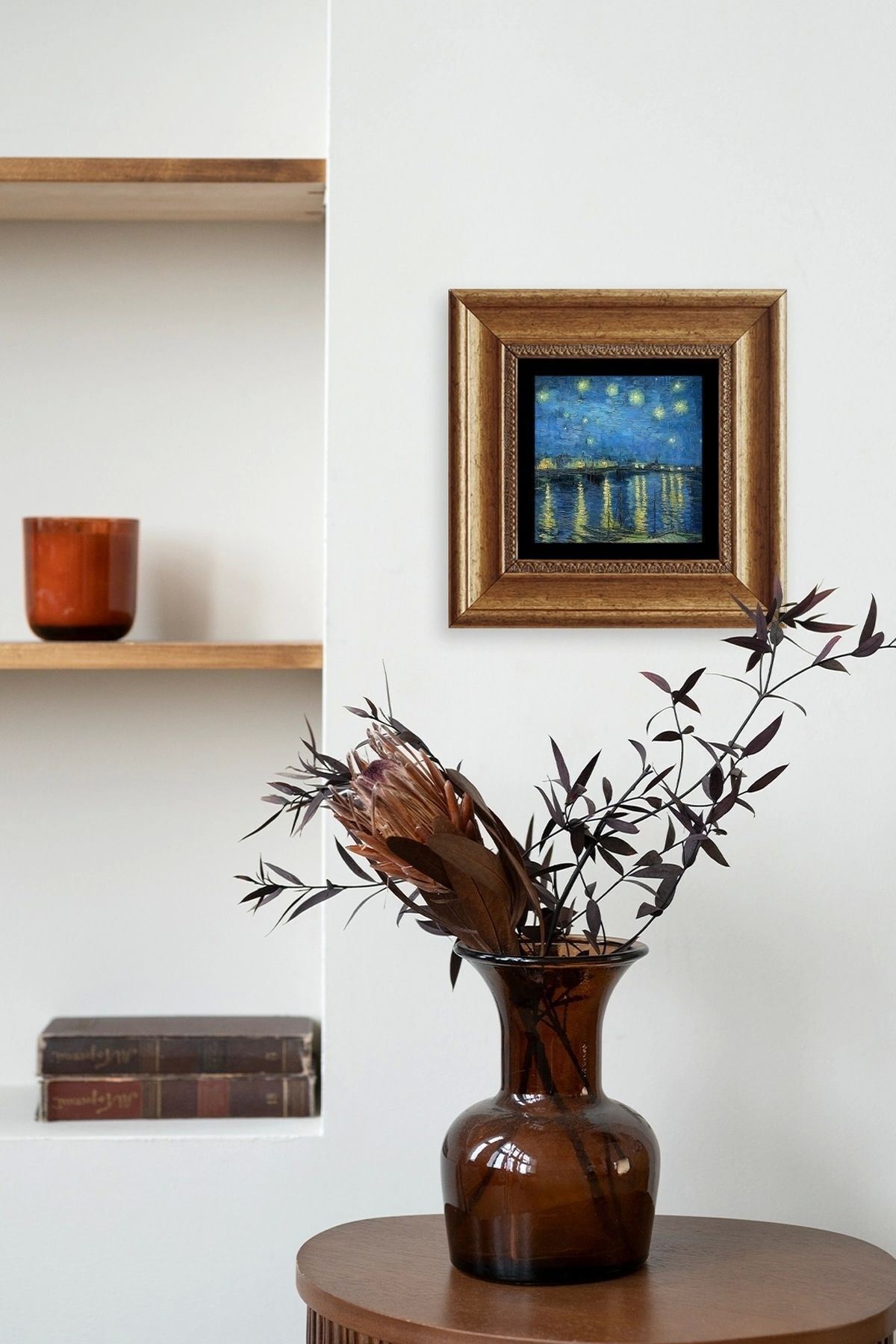 Yıldızlı Gece Çerçeveli Taş Tablo 20 cm