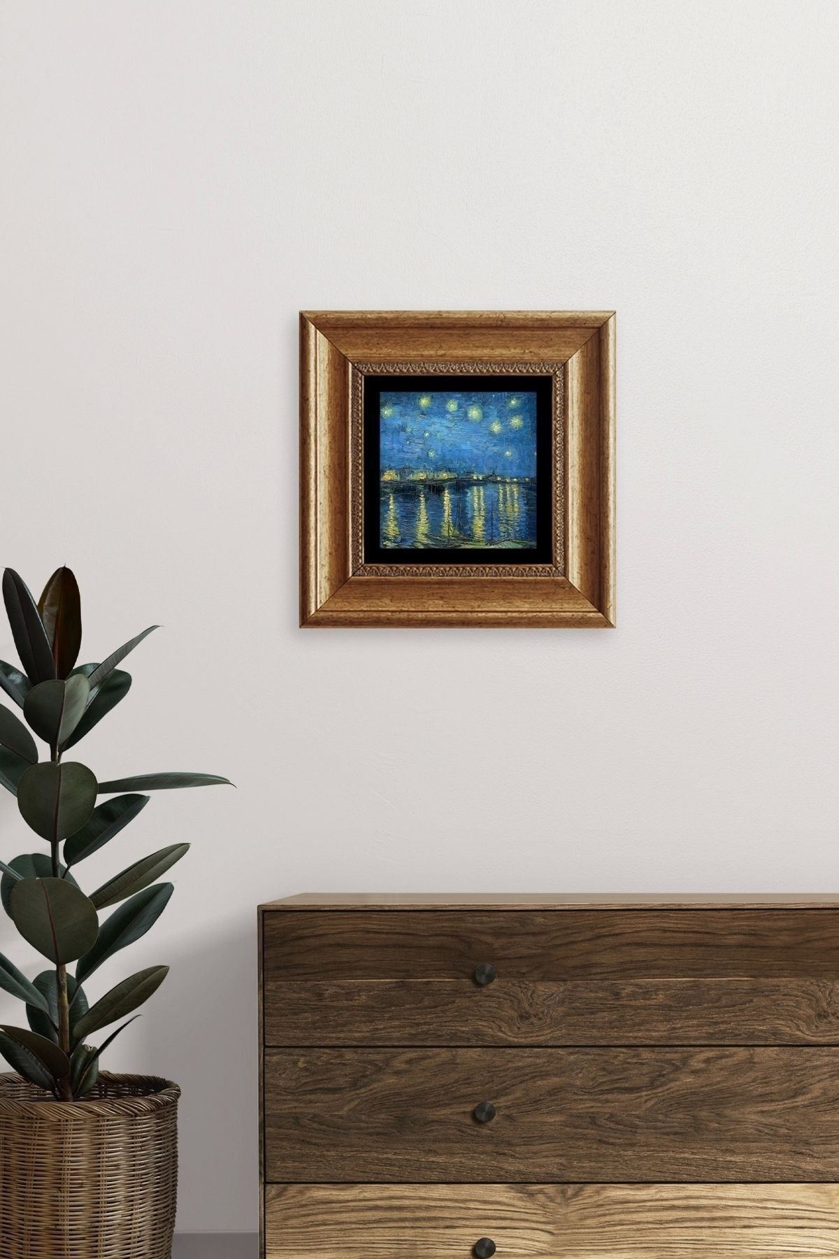 Yıldızlı Gece Çerçeveli Taş Tablo 20 cm