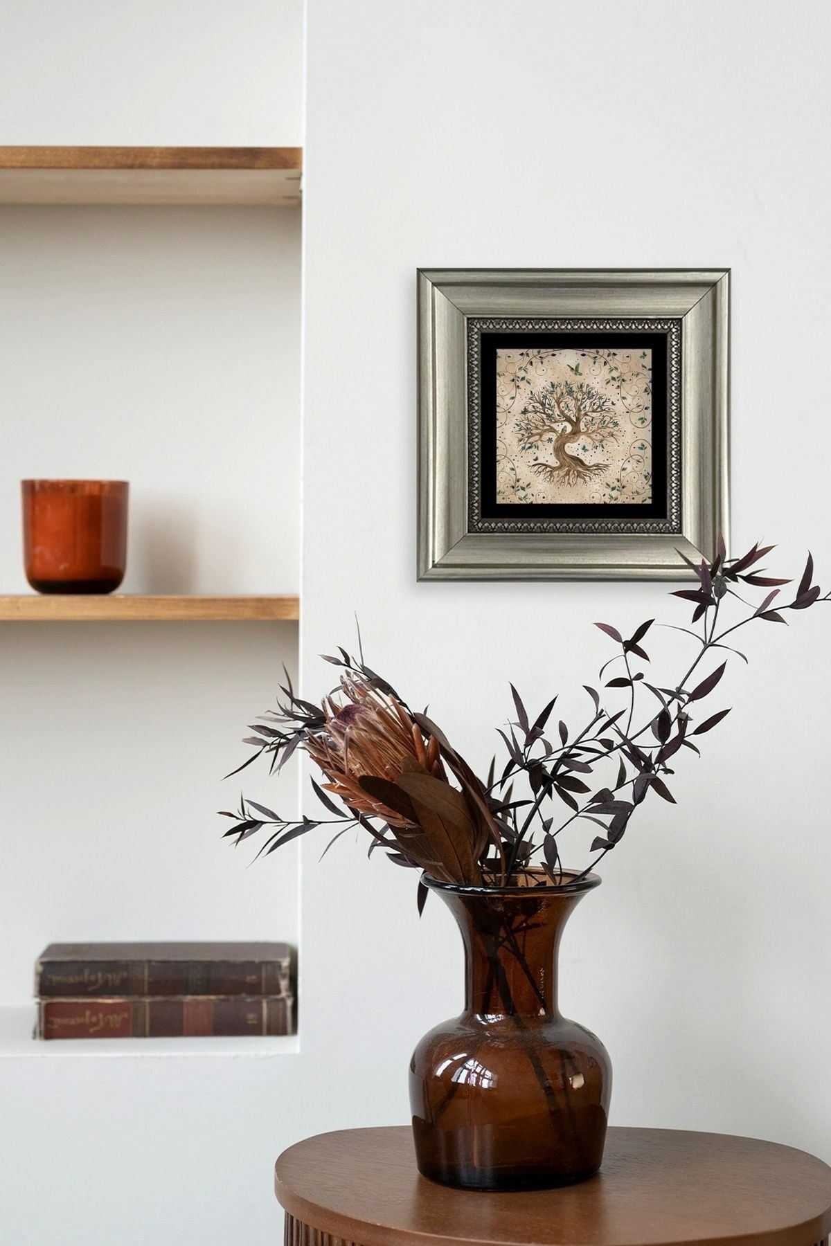 Hayat Ağacı Çerçeveli Taş Tablo 20 cm