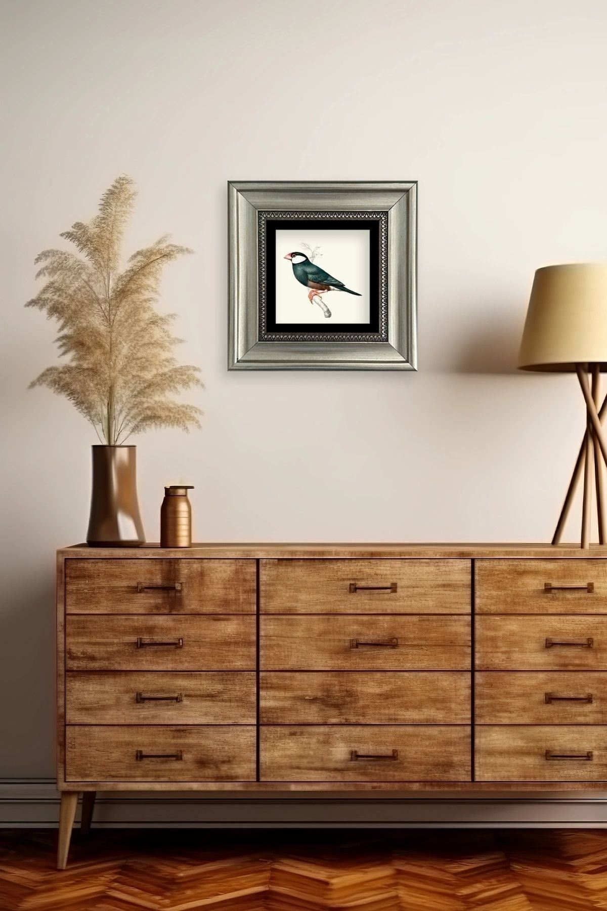 Yeşil Kuş Çerçeveli Taş Tablo 20 cm