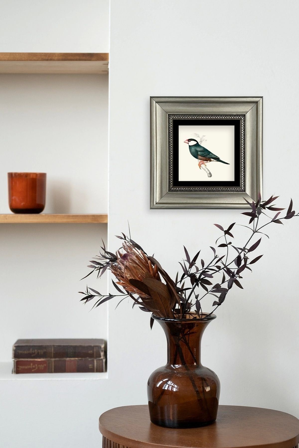 Yeşil Kuş Çerçeveli Taş Tablo 20 cm