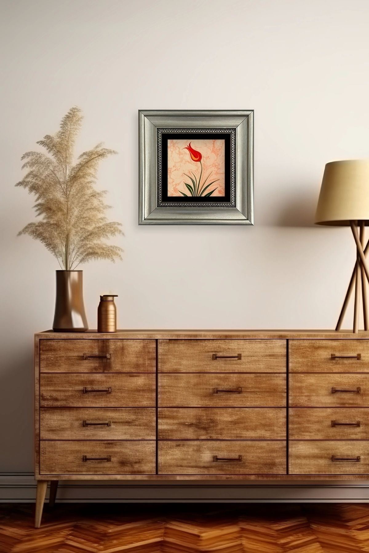 Ebru Lale Çerçeveli Taş Tablo 20 cm