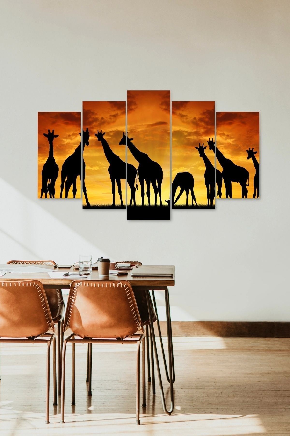 Zürafa Manzara 5 Parçalı Mdf Tablo 60 x 100