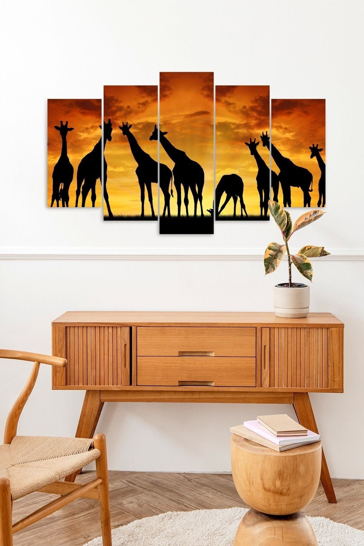 Zürafa Manzara 5 Parçalı Mdf Tablo 60 x 100