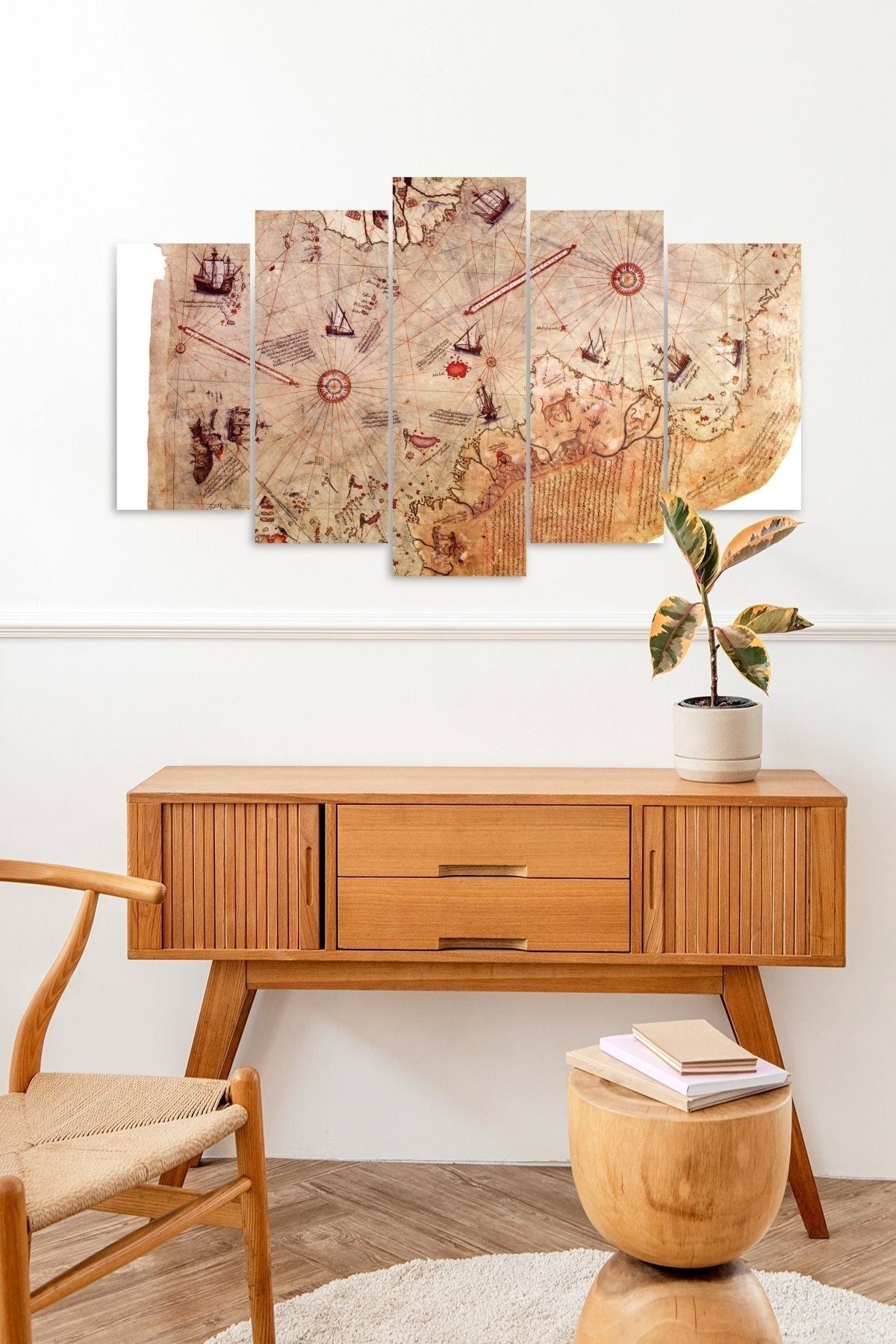 Saklı Harita Manzara 5 Parçalı Mdf Tablo 60 x 100