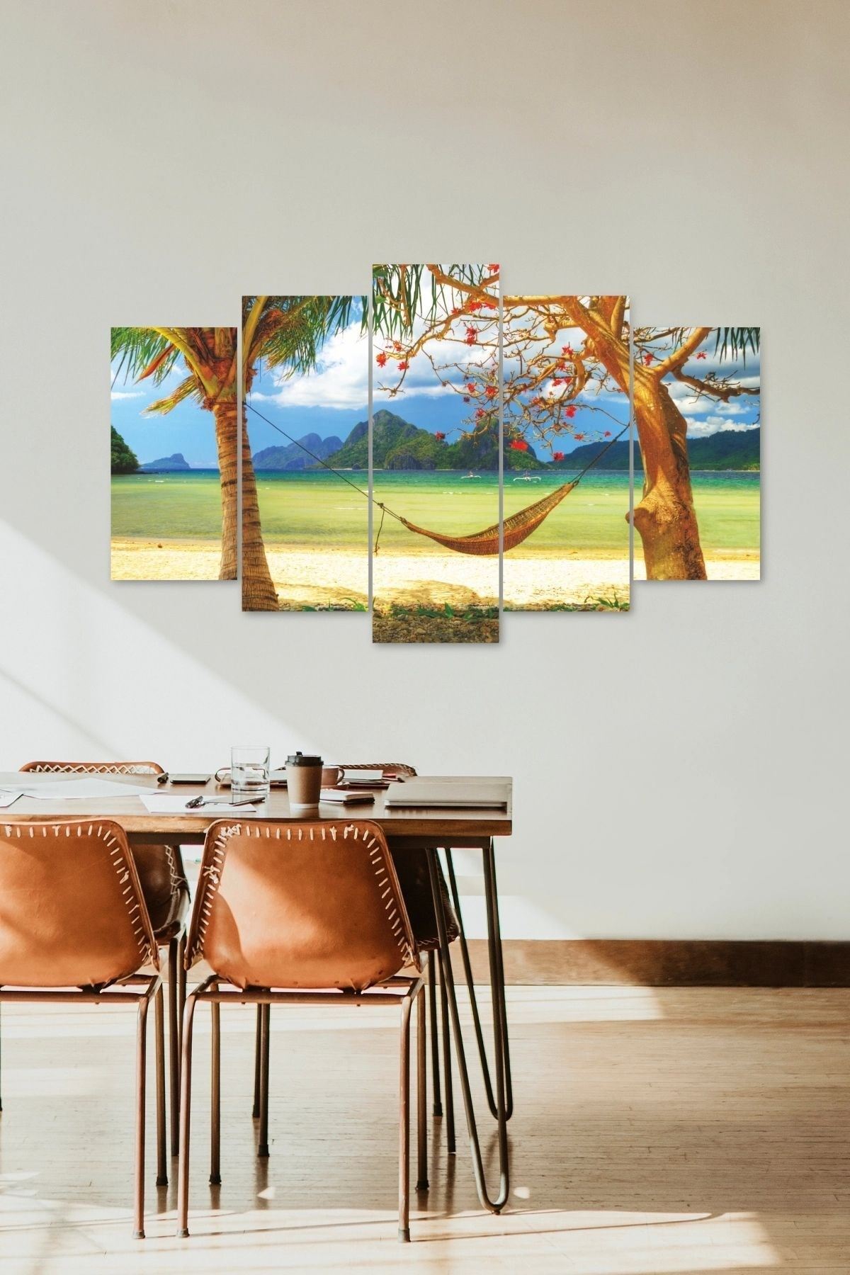 Hamak ve Çiçekler 5 Parçalı Mdf Tablo 60 x 100