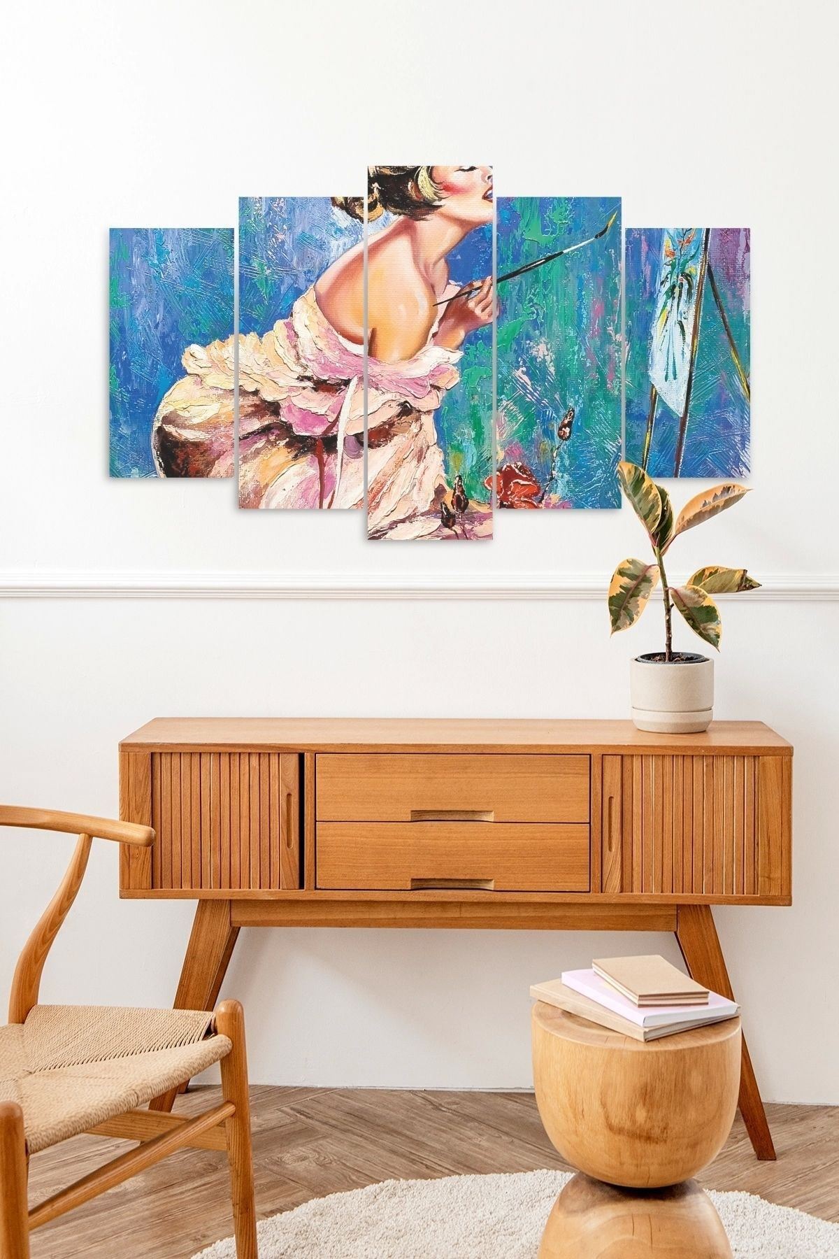 Ressam Kadın 5 Parçalı Mdf Tablo 60 x 100