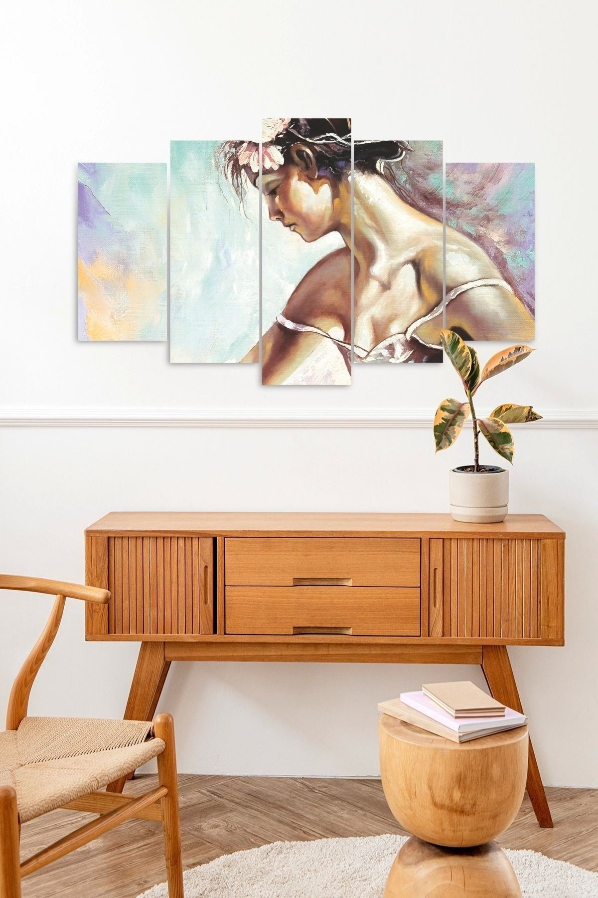 Kadın Hüzün 5 Parçalı Mdf Tablo 60 x 100