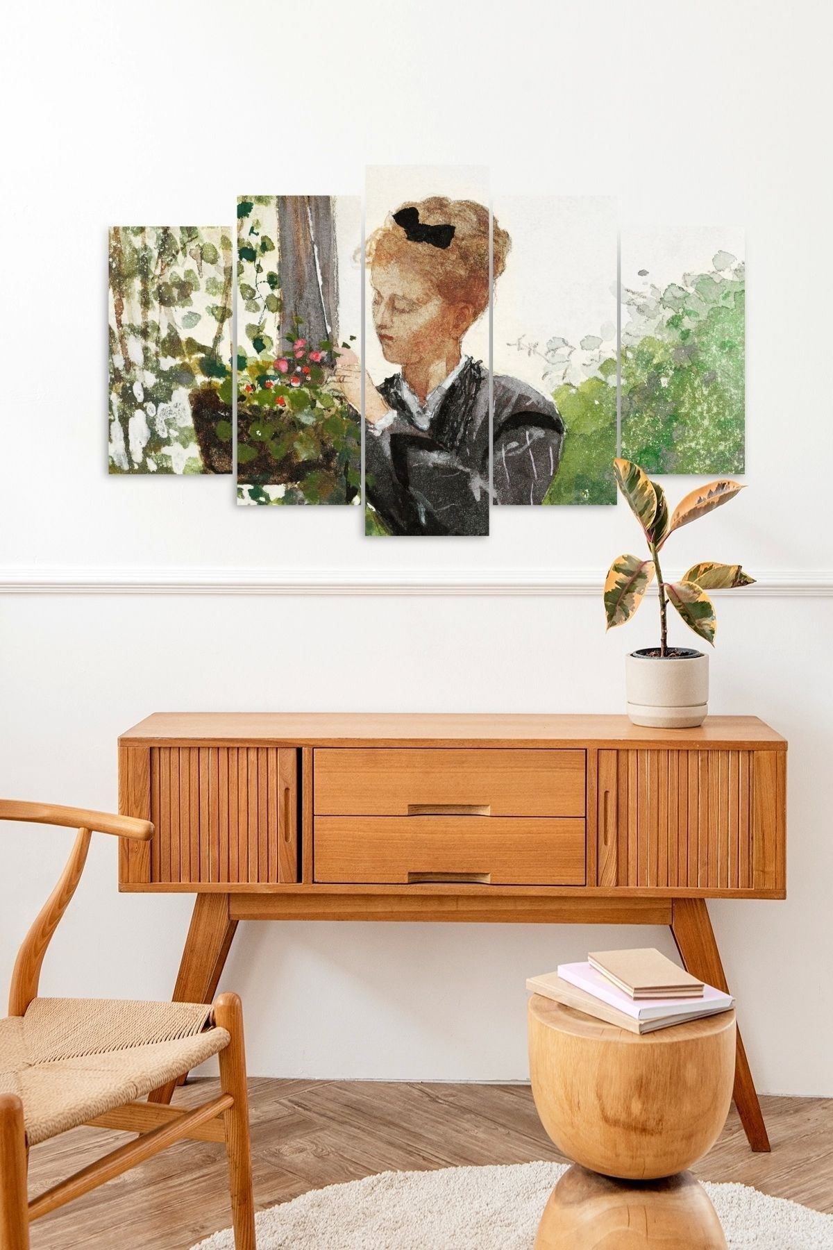 Kadın Manzarası 5 Parçalı Mdf Tablo 60 x 100