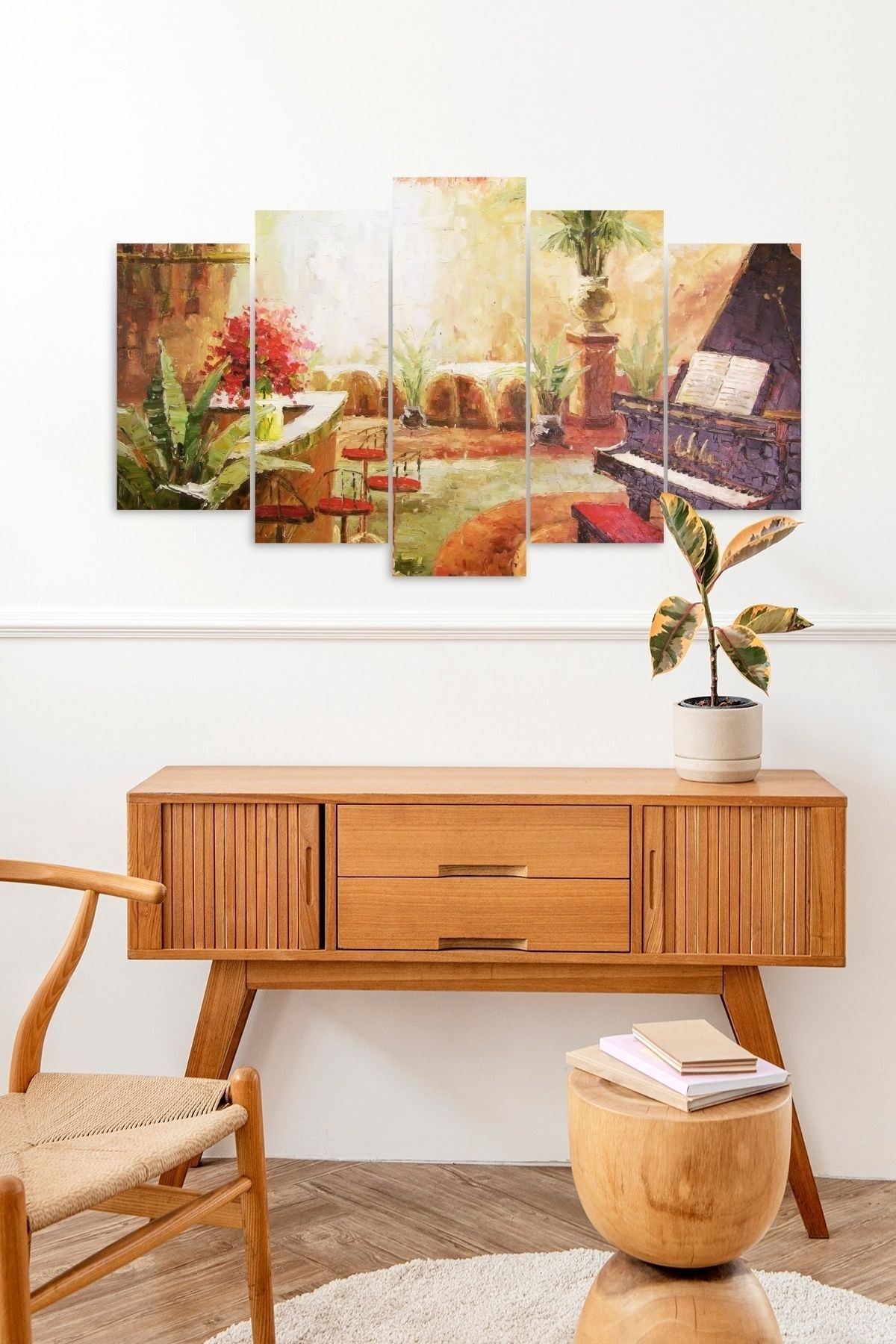 Piyano ve Şehir 5 Parçalı Mdf Tablo 60 x 100
