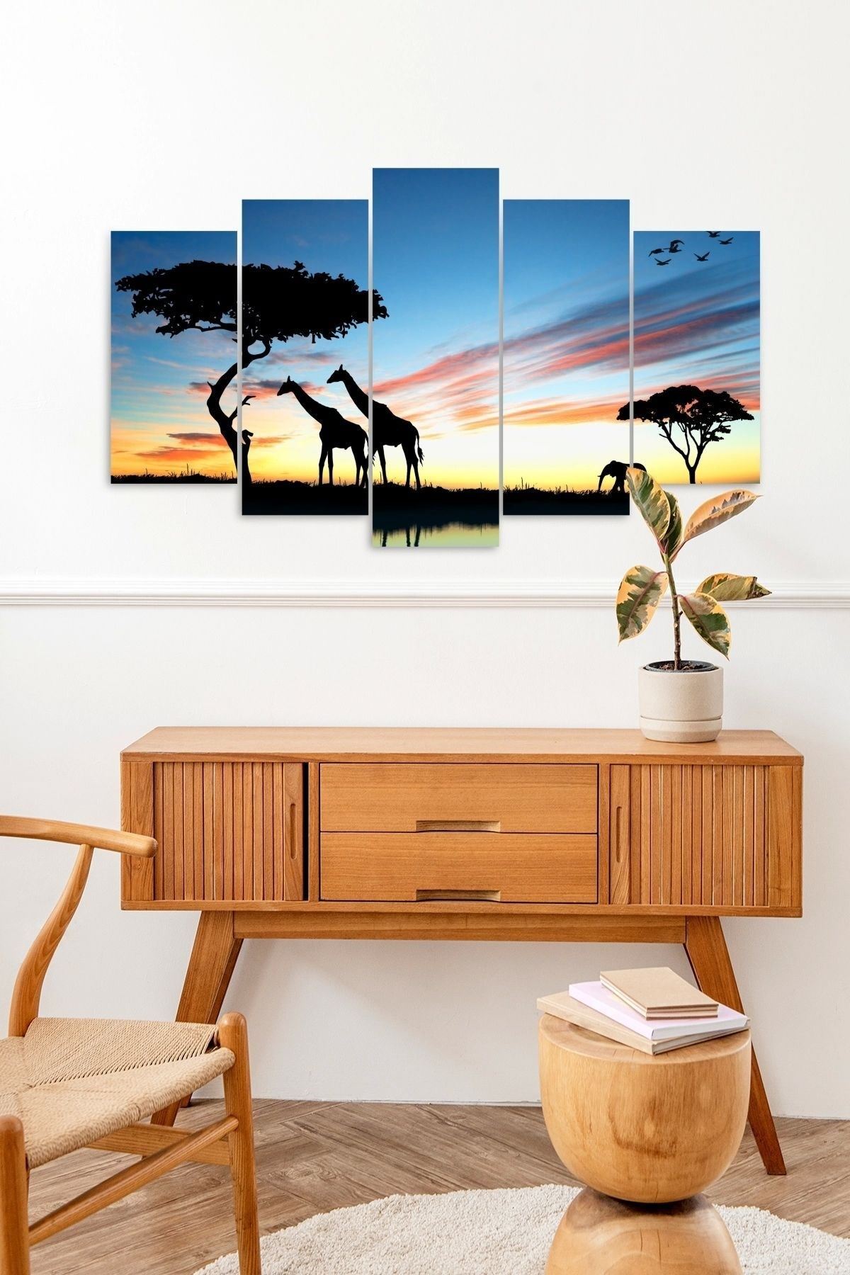 Zürafa ve Fil 5 Parçalı Mdf Tablo 60 x 100