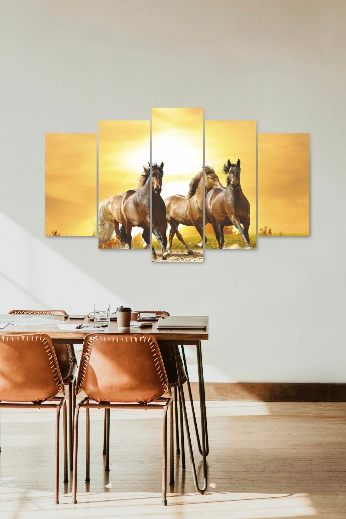 At Manzarası 5 Parçalı Mdf Tablo 60 x 100