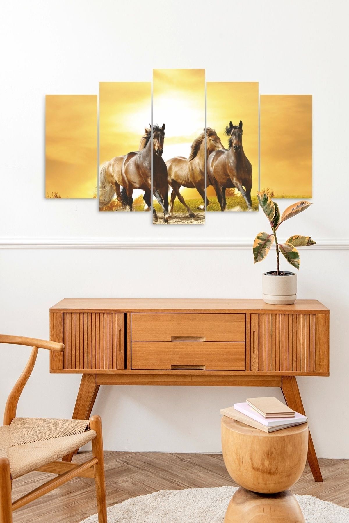 At Manzarası 5 Parçalı Mdf Tablo 60 x 100