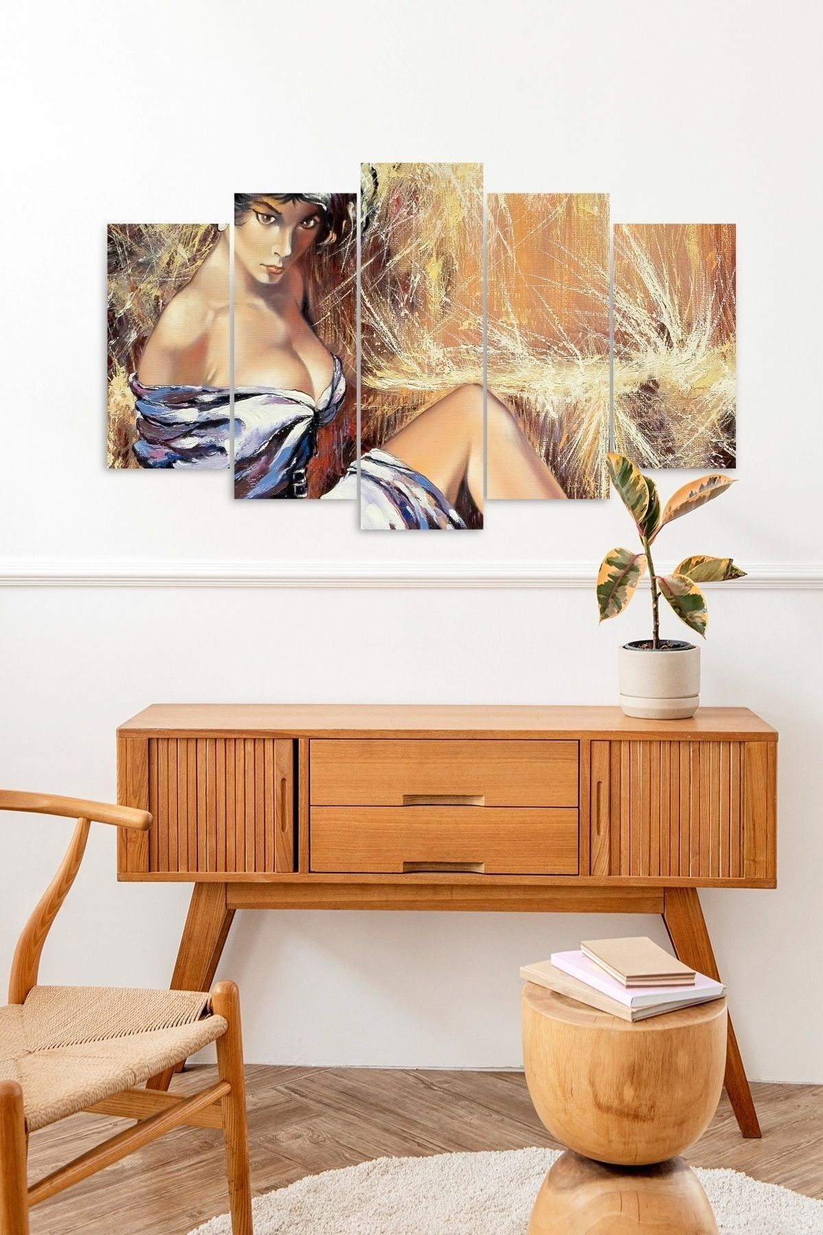 Kadın Manzarası 5 Parçalı Mdf Tablo 60 x 100