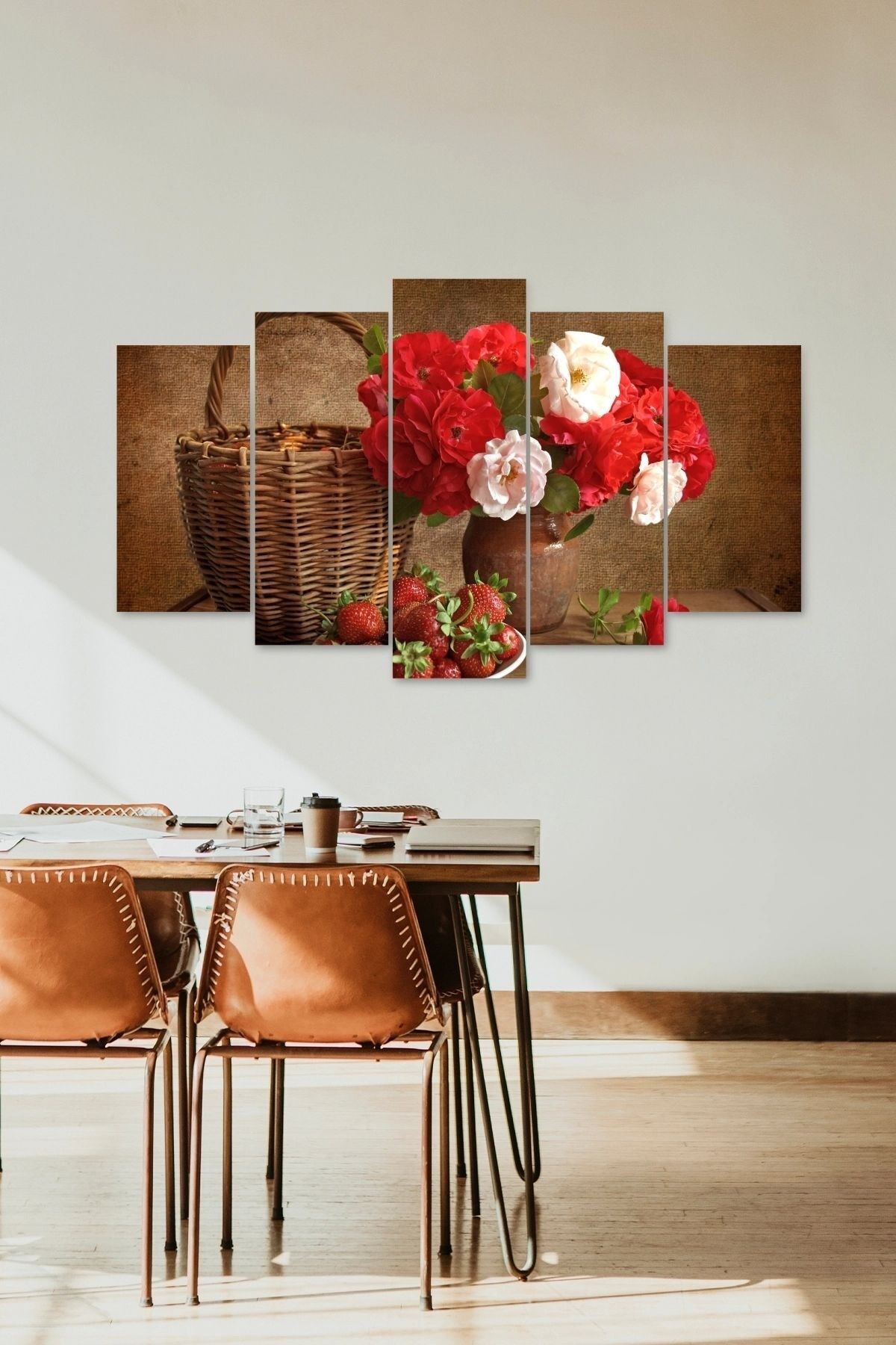 Güller ve Çilek 5 Parçalı Mdf Tablo 60 x 100