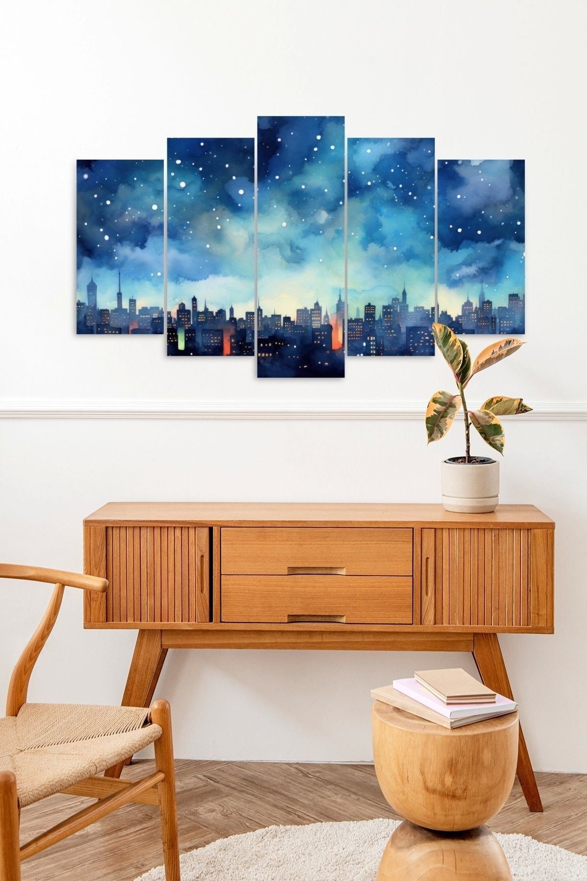 Gece Manzarası 5 Parçalı Mdf Tablo 60 x 100