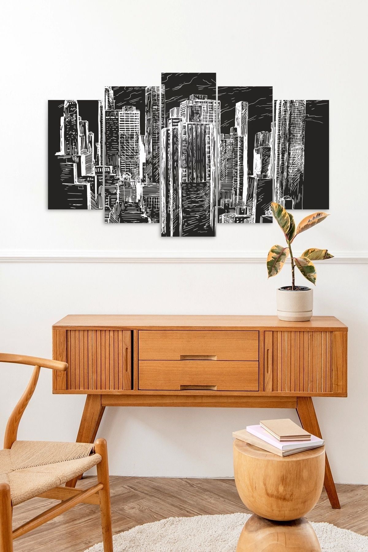 Binalar Manzara 5 Parçalı Mdf Tablo 60 x 100