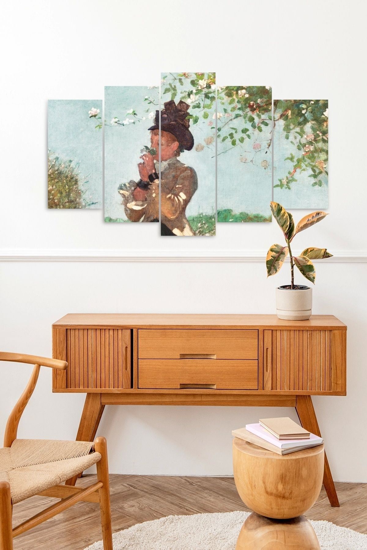 Kadın ve Çiçekler 5 Parçalı Mdf Tablo 60 x 100