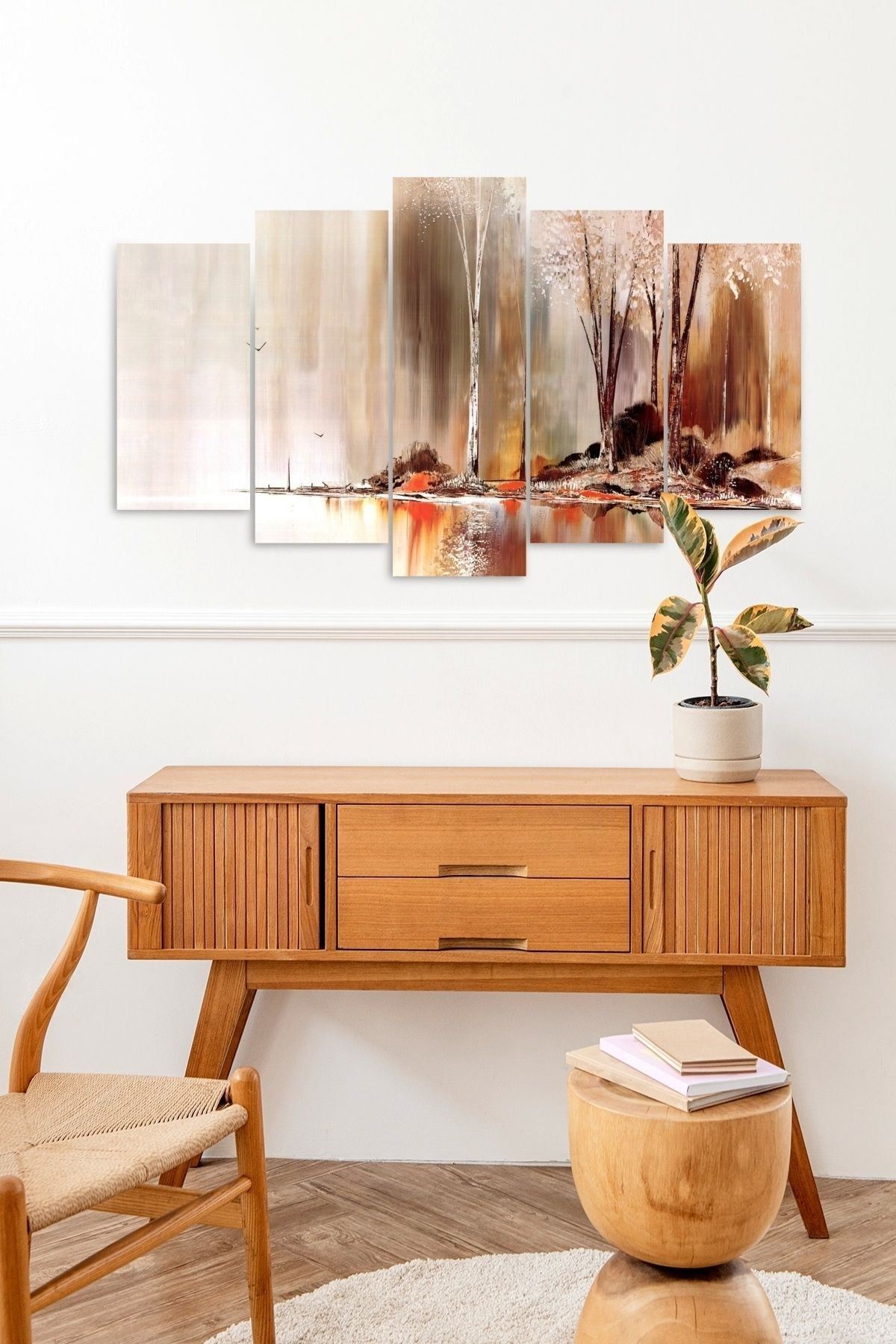 Sonbahar Manzarası 5 Parçalı Mdf Tablo 60 x 100