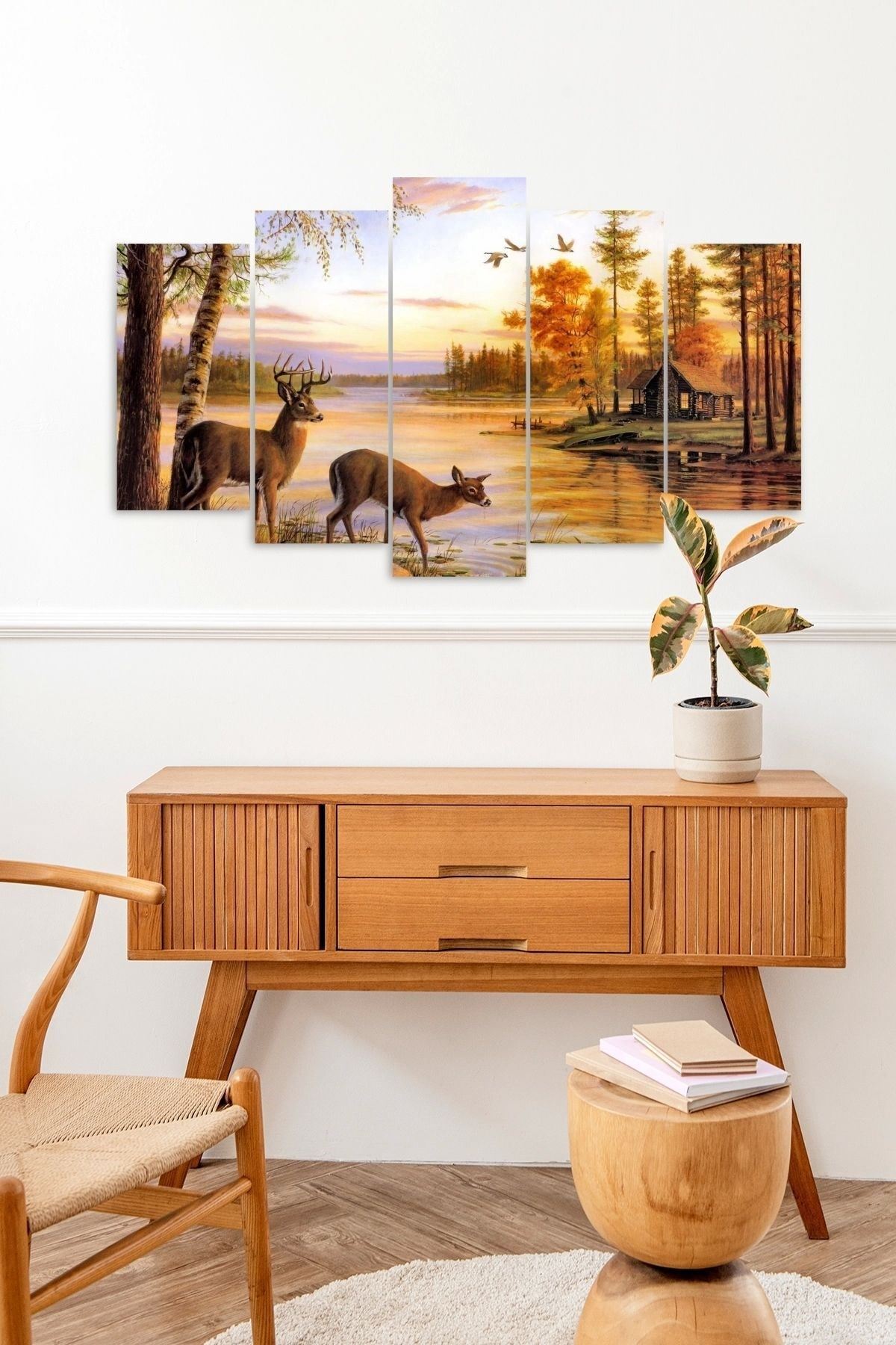 Geyikler 5 Parçalı Mdf Tablo 60 x 100