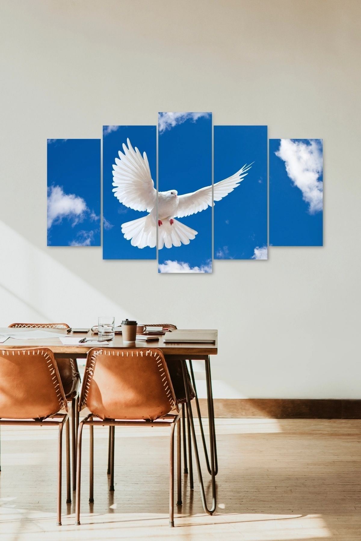 Beyaz Kuş 5 Parçalı Mdf Tablo 60 x 100
