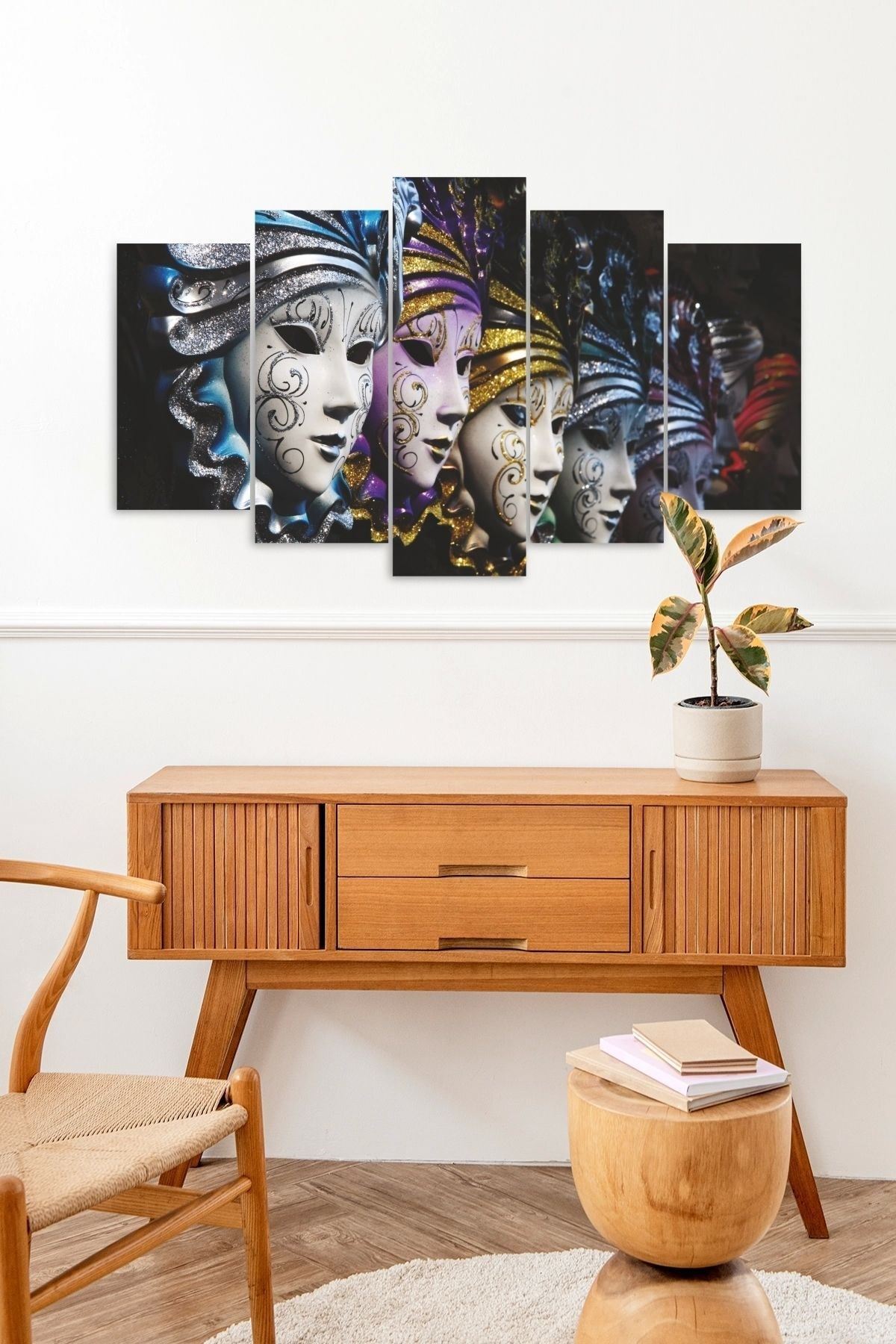 Kadın Maskeler Manzarası 5 Parçalı Mdf Tablo 60 x 100