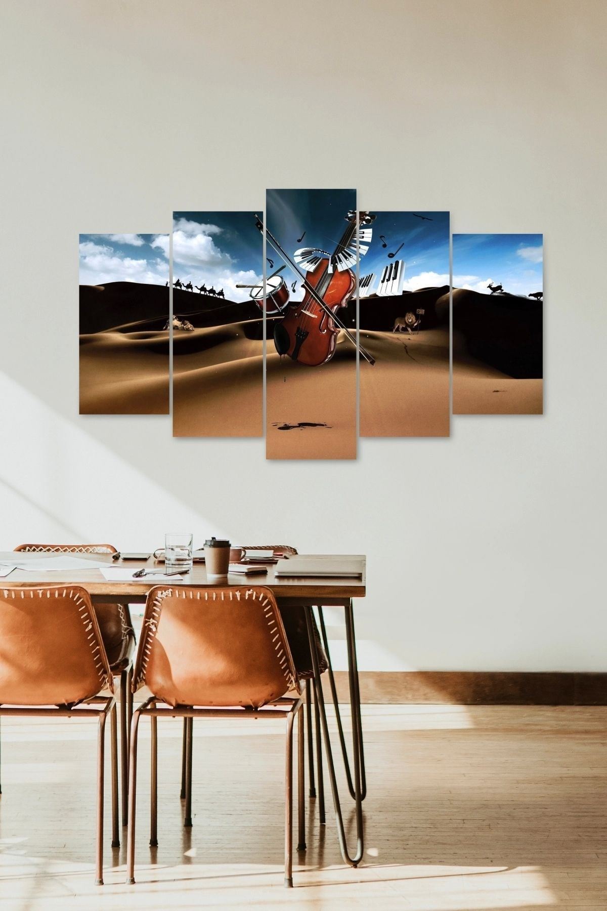 Müzik Aletleri Manzara 5 Parçalı Mdf Tablo 60 x 100