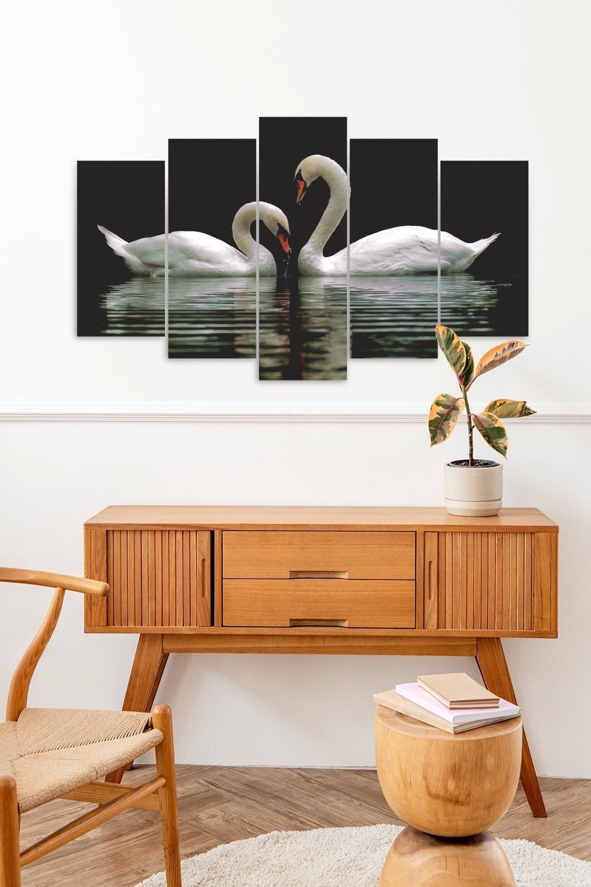 Kuğular Aşk 5 Parçalı Mdf Tablo 60 x 100