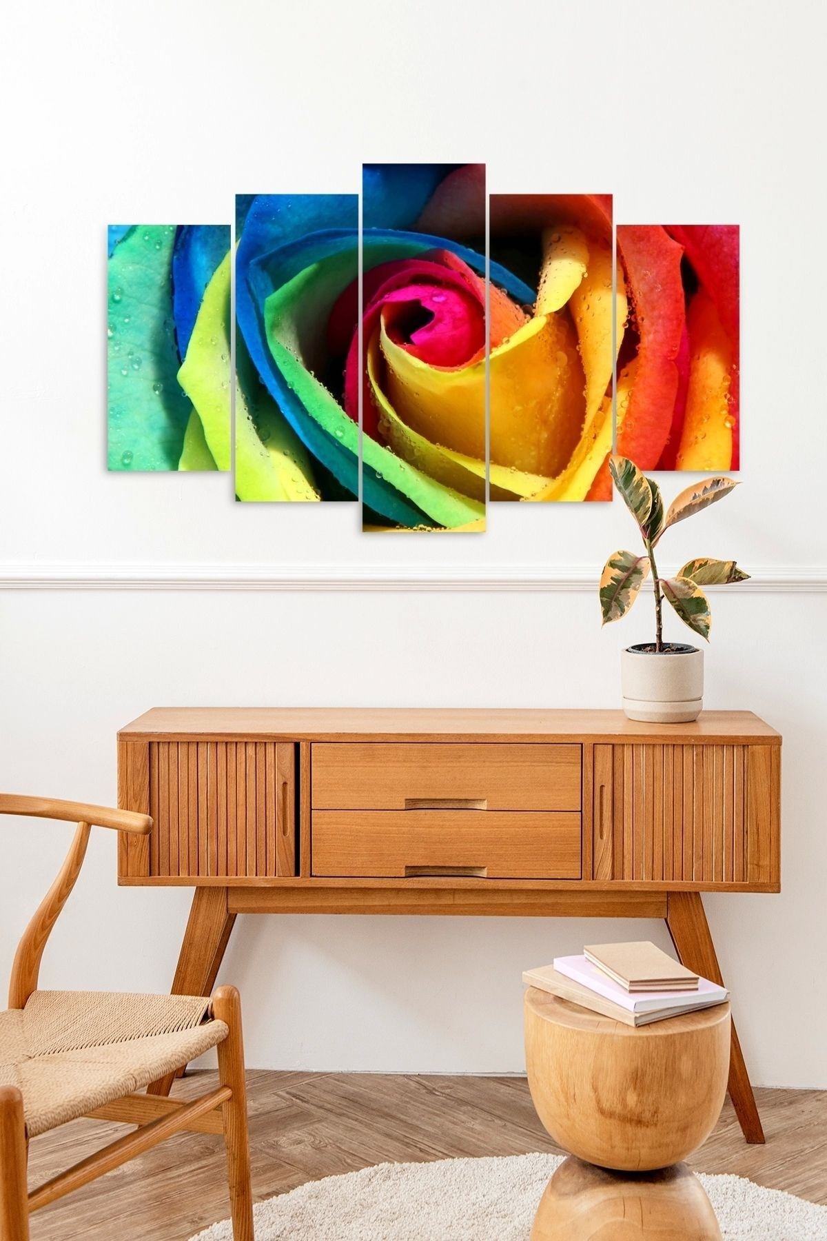 Gül Manzarası Retro 5 Parçalı Mdf Tablo 60 x 100
