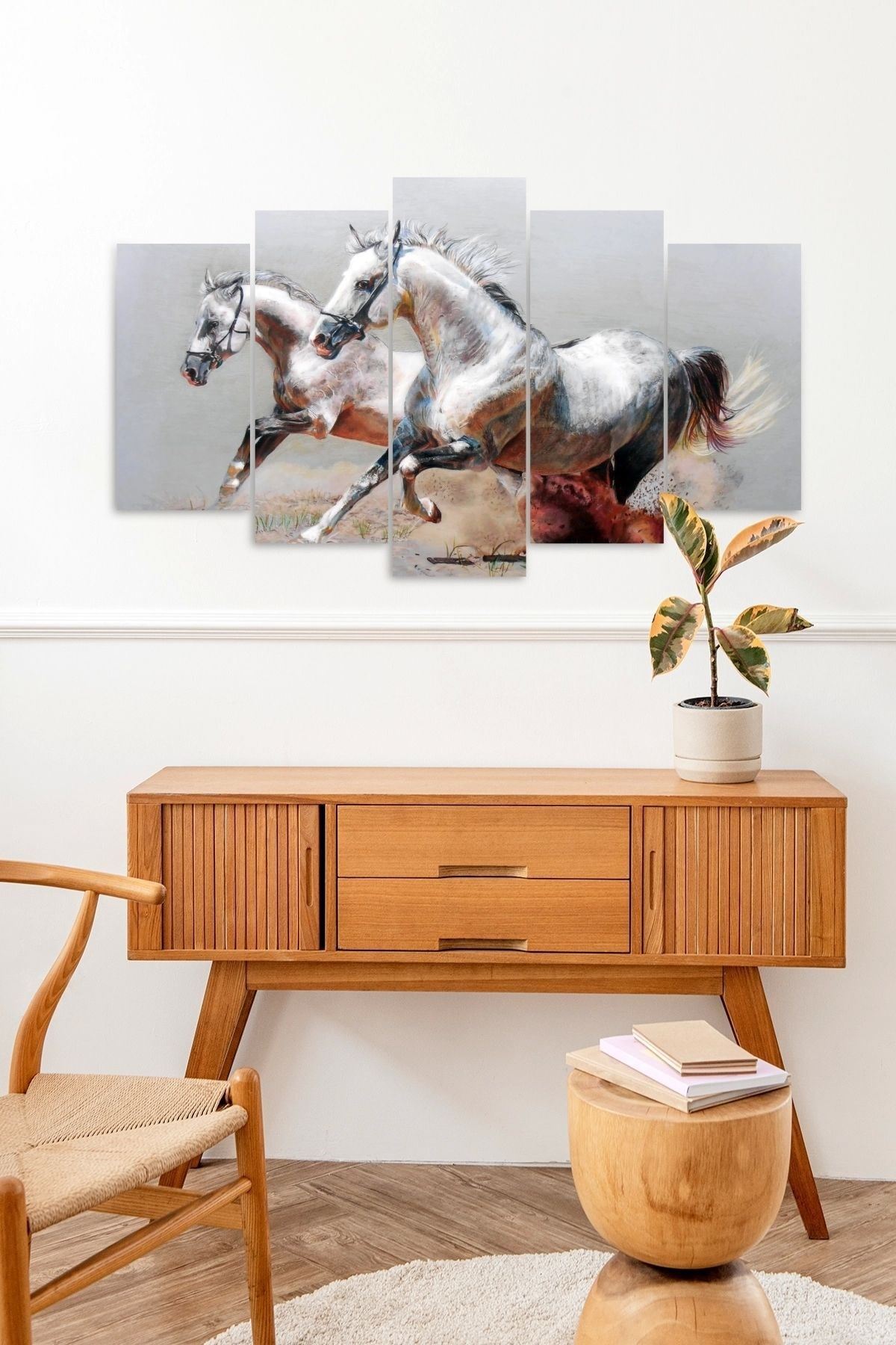 Atlar Manzara 5 Parçalı Mdf Tablo 60 x 100