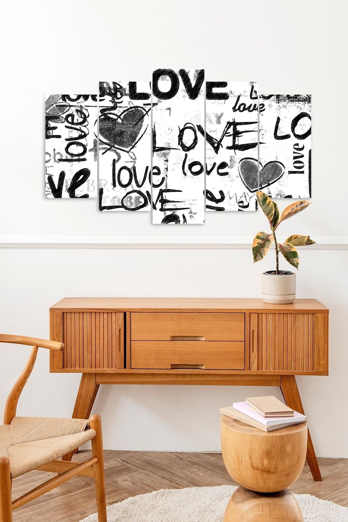 Love Yazısı Manzara 5 Parçalı Mdf Tablo 60 x 100