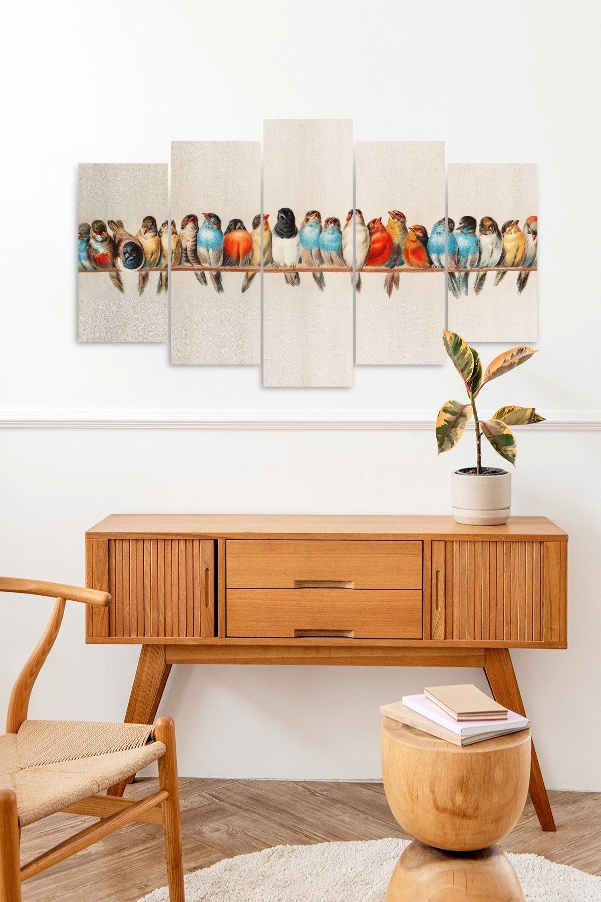 Manzara Kuşlar 5 Parçalı Mdf Tablo 60 x 100