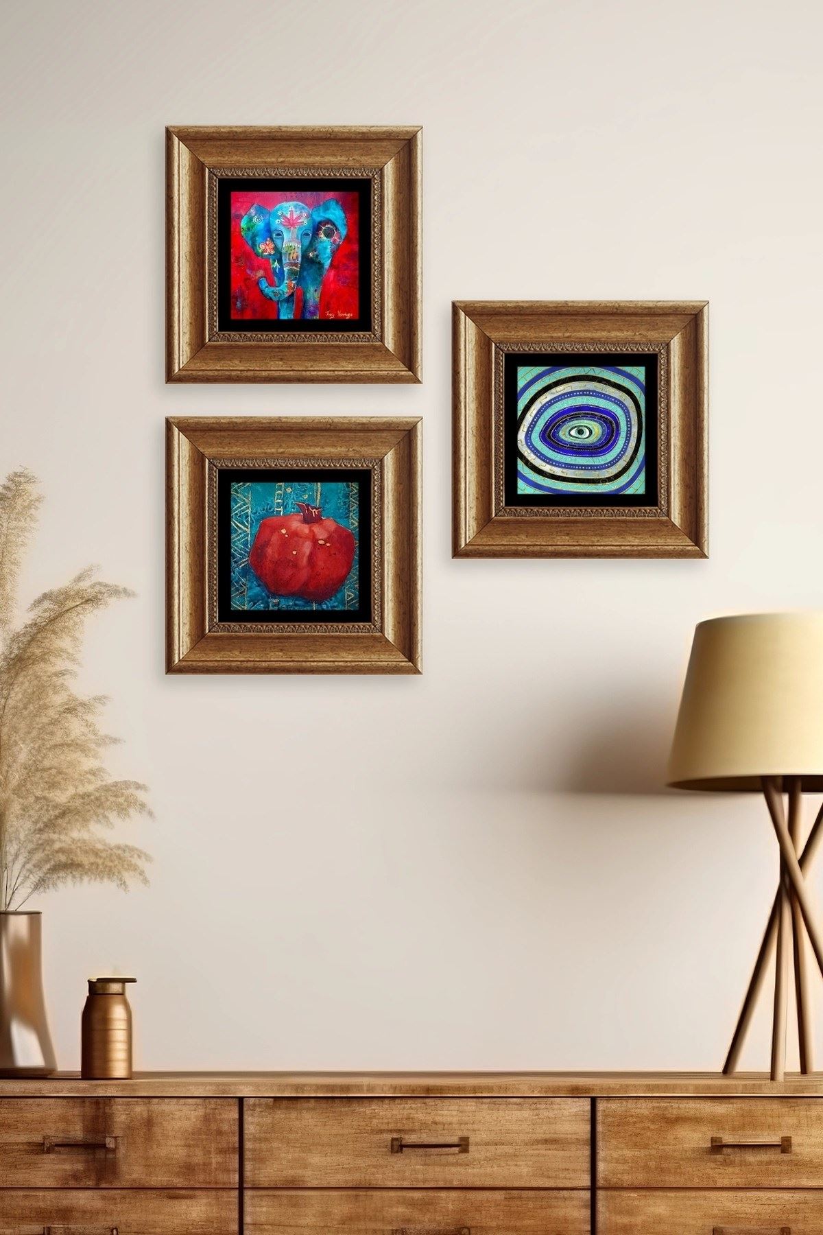 Mistik 3 lü Set Çerçeveli Taş Tablo 20 cm