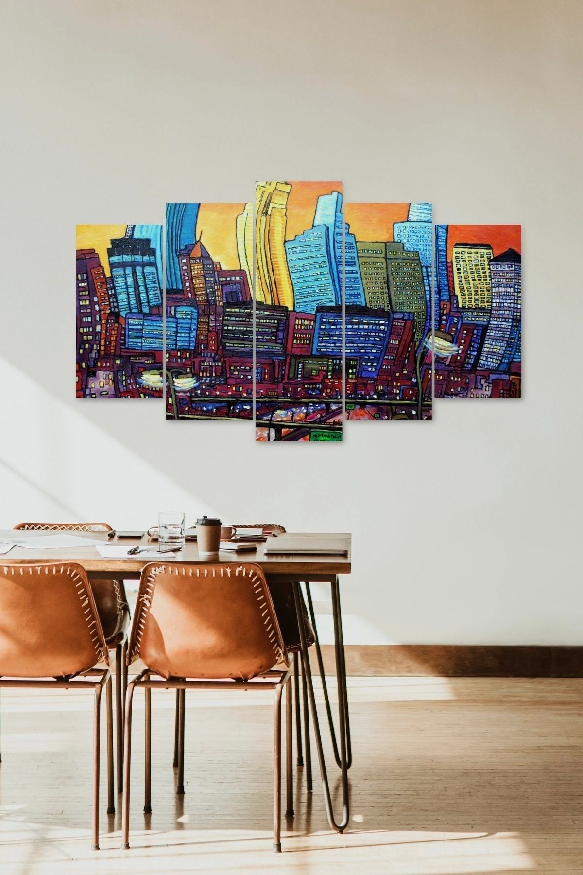 Şehir Manzarası 5 Parçalı Mdf Tablo 60 x 100