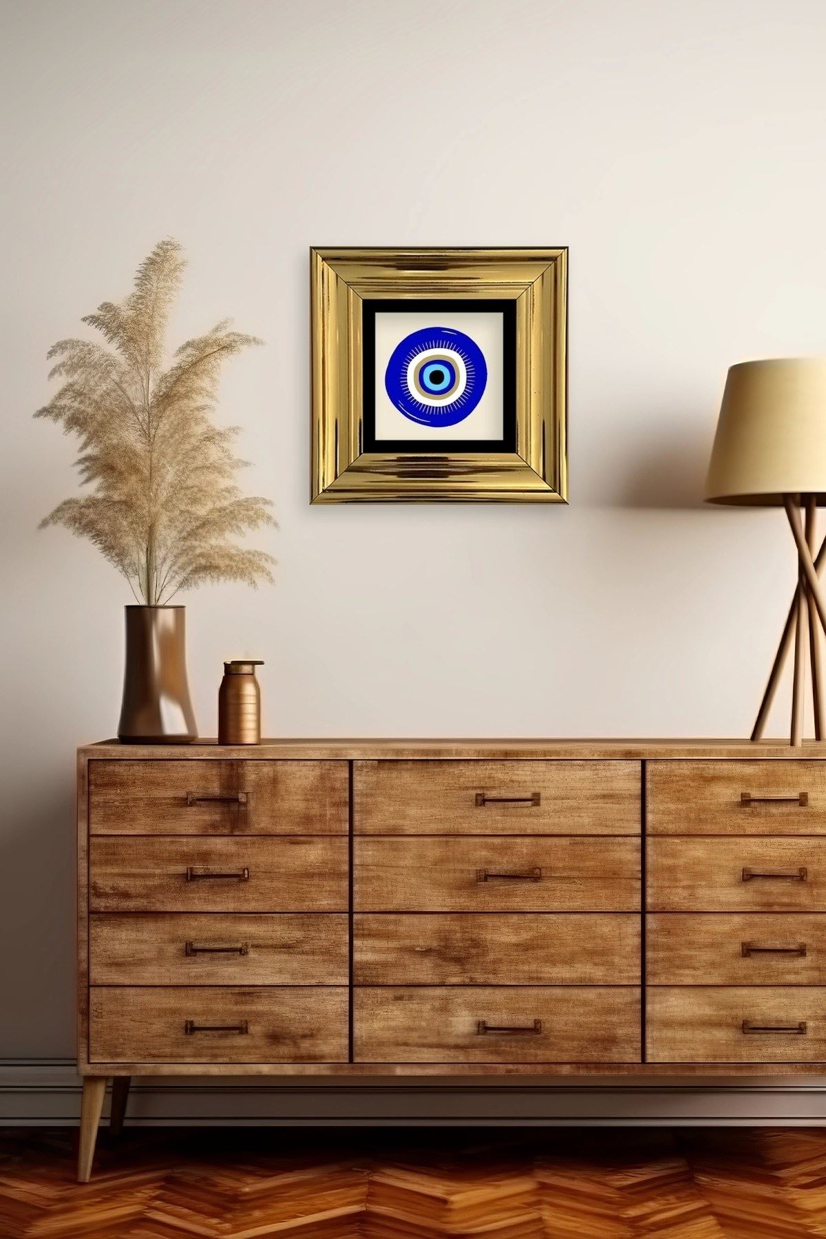 Nazar Boncuğu Çerçeveli Taş Tablo 30 x 30