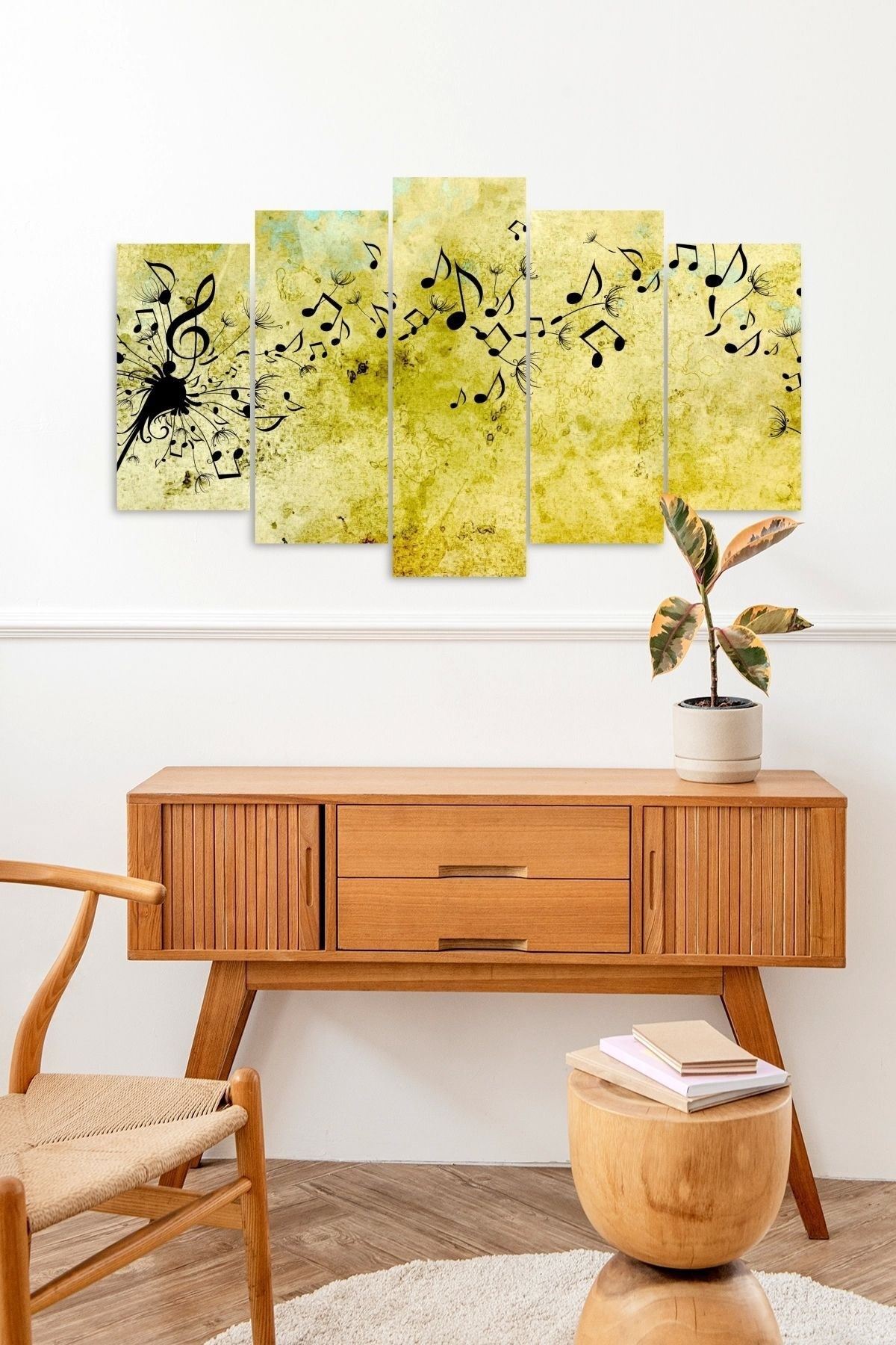 Müzik Notaları Manzarası 5 Parçalı Mdf Tablo 60 x 100