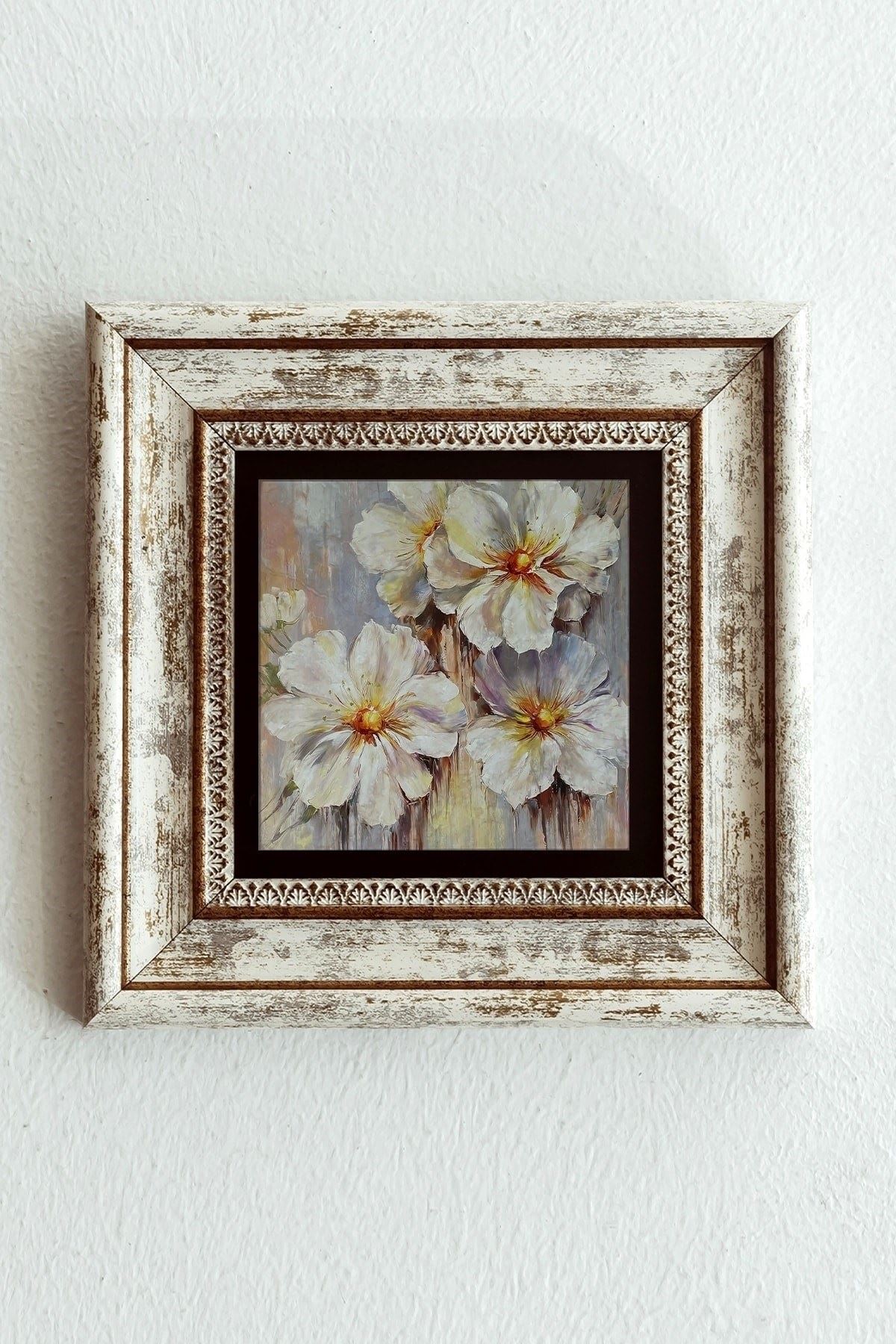 Çiçek Çerçeveli Taş Tablo , Çerçeveli Taş Duvar Dekoru-enkcrcvtbl-00204 20 cm