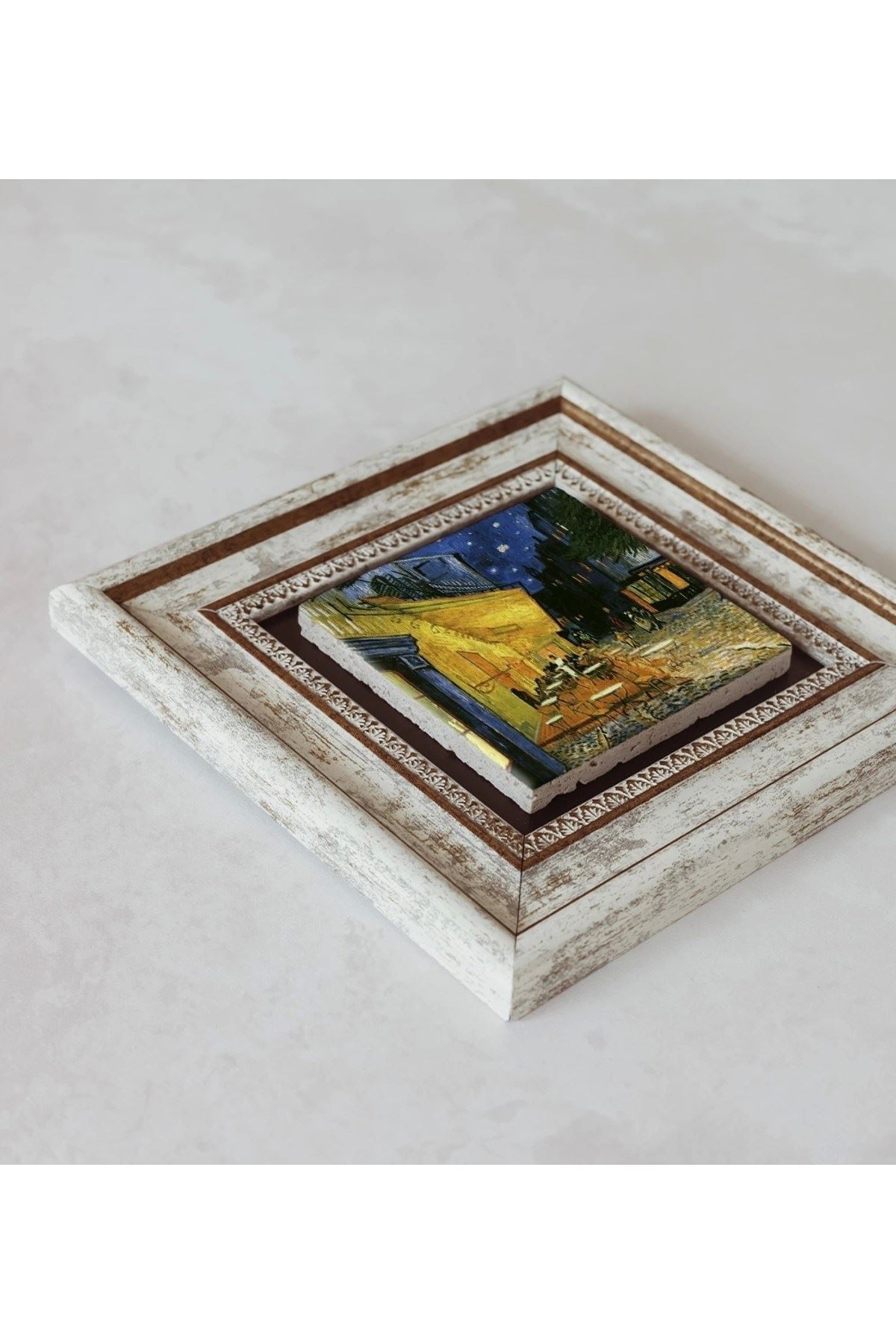 Cafe Terace Çerçeveli Taş Tablo , Çerçeveli Taş Duvar Dekoru 20 cm