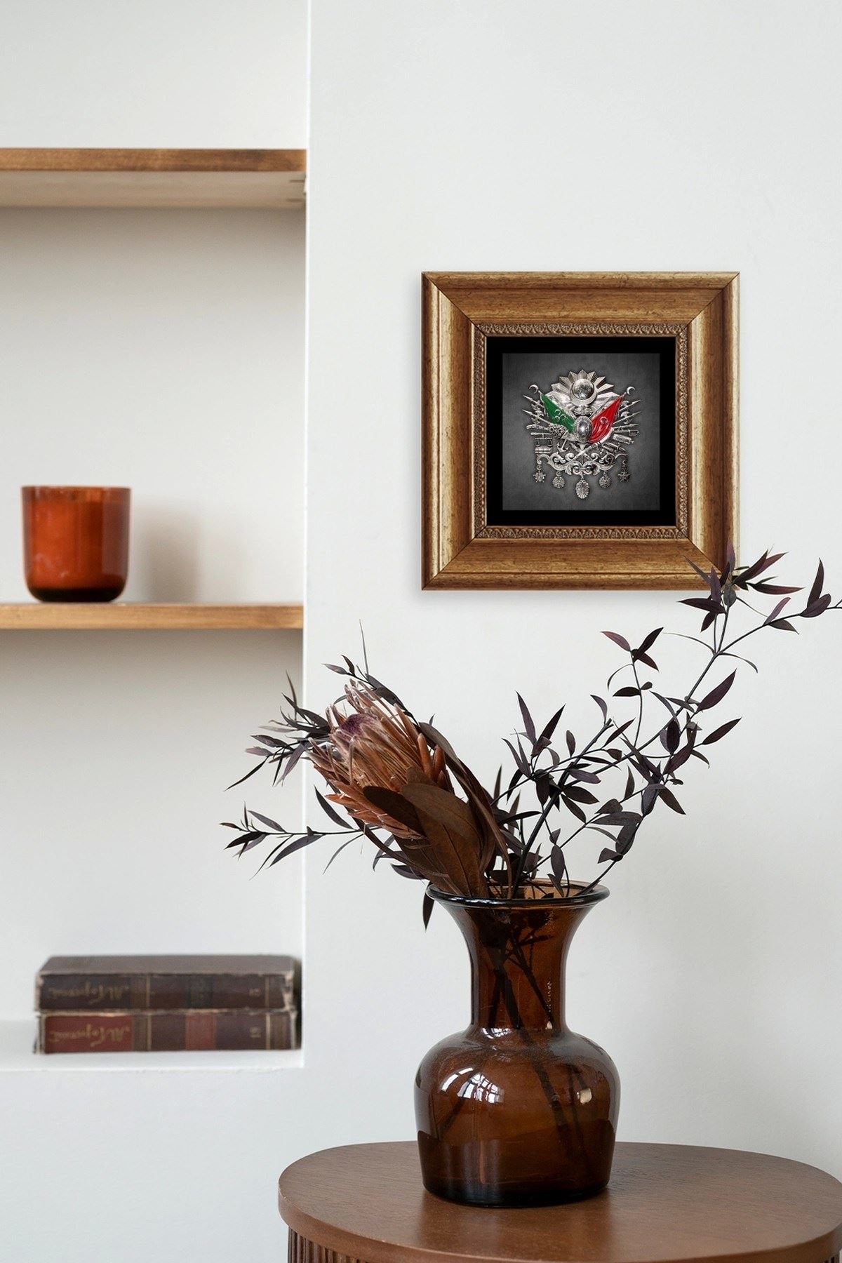 Osmanlı Arması Çerçeveli Taş Tablo 20 cm