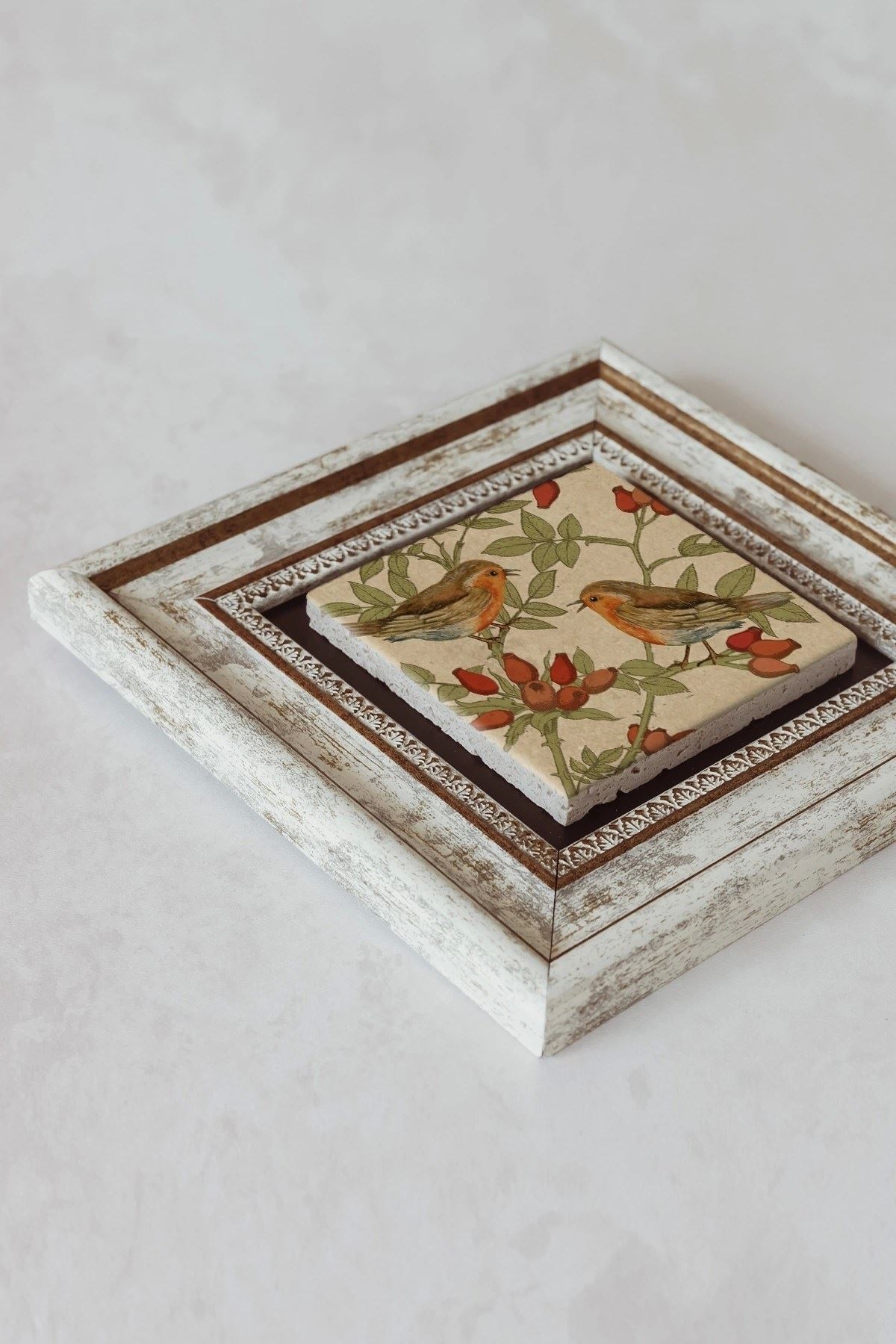 Kuş Çerçeveli Taş Tablo , Çerçeveli Taş Duvar Dekoru - Enkcrcvtbl-00091 20 cm