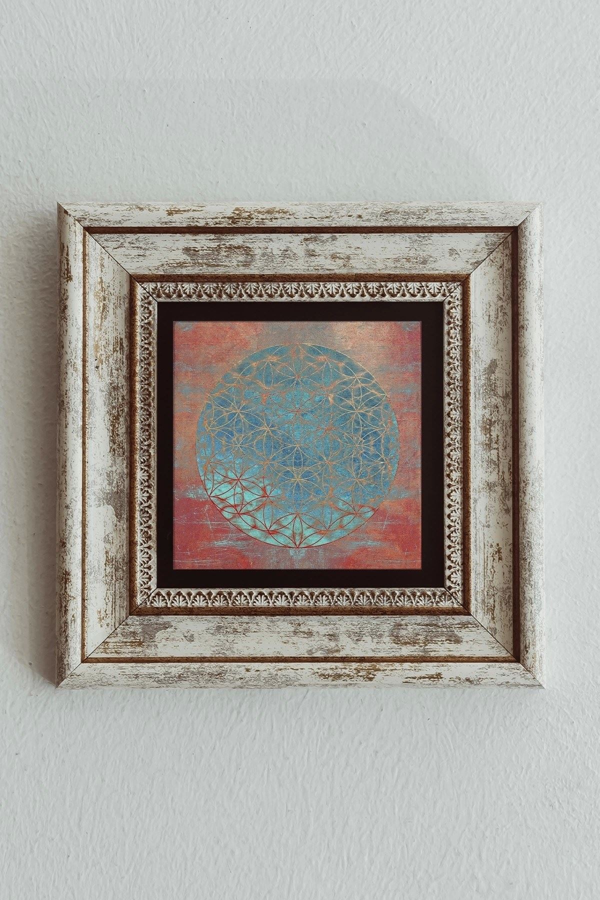 Lotus - Yaşam Çiçeği Çerçeveli Taş Tablo , Çerçeveli Taş Duvar Dekoru-enkcrcvtbl-00093 20 cm