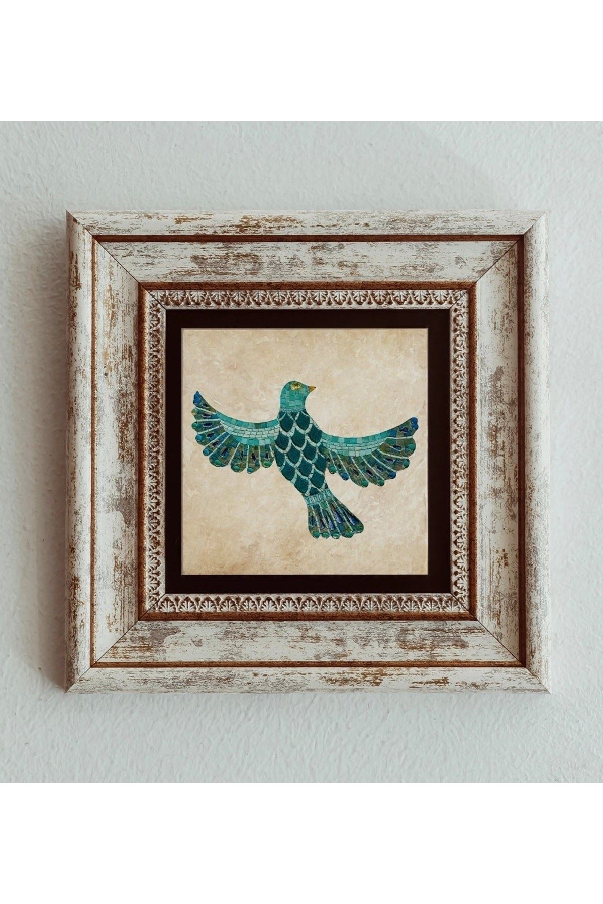 Kuş Çerçeveli Taş Tablo , Çerçeveli Taş Duvar Dekoru 20 cm