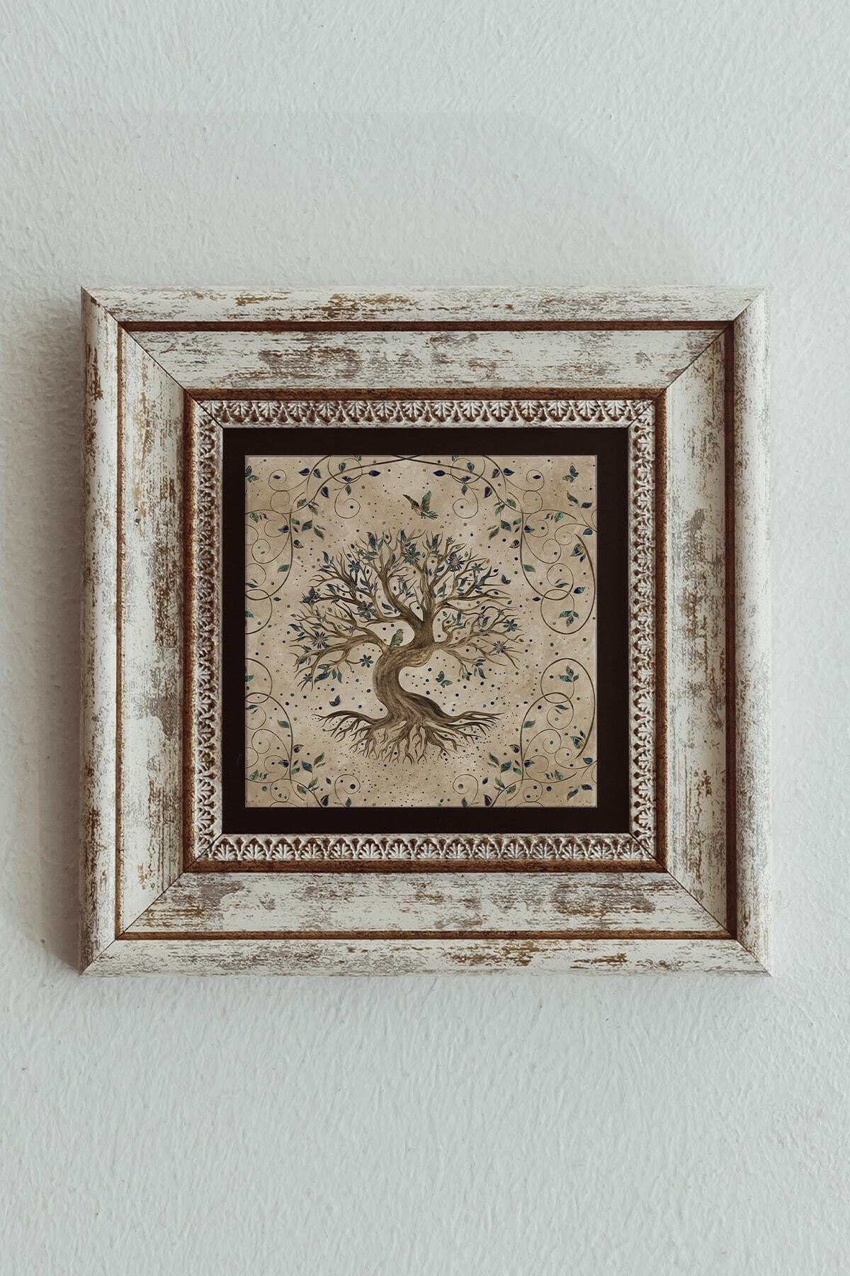 Hayat Ağacı (yaşam) Life Tree Çerçeveli Taş Tablo , Çerçeveli Taş Duvar Dekoru 20 cm