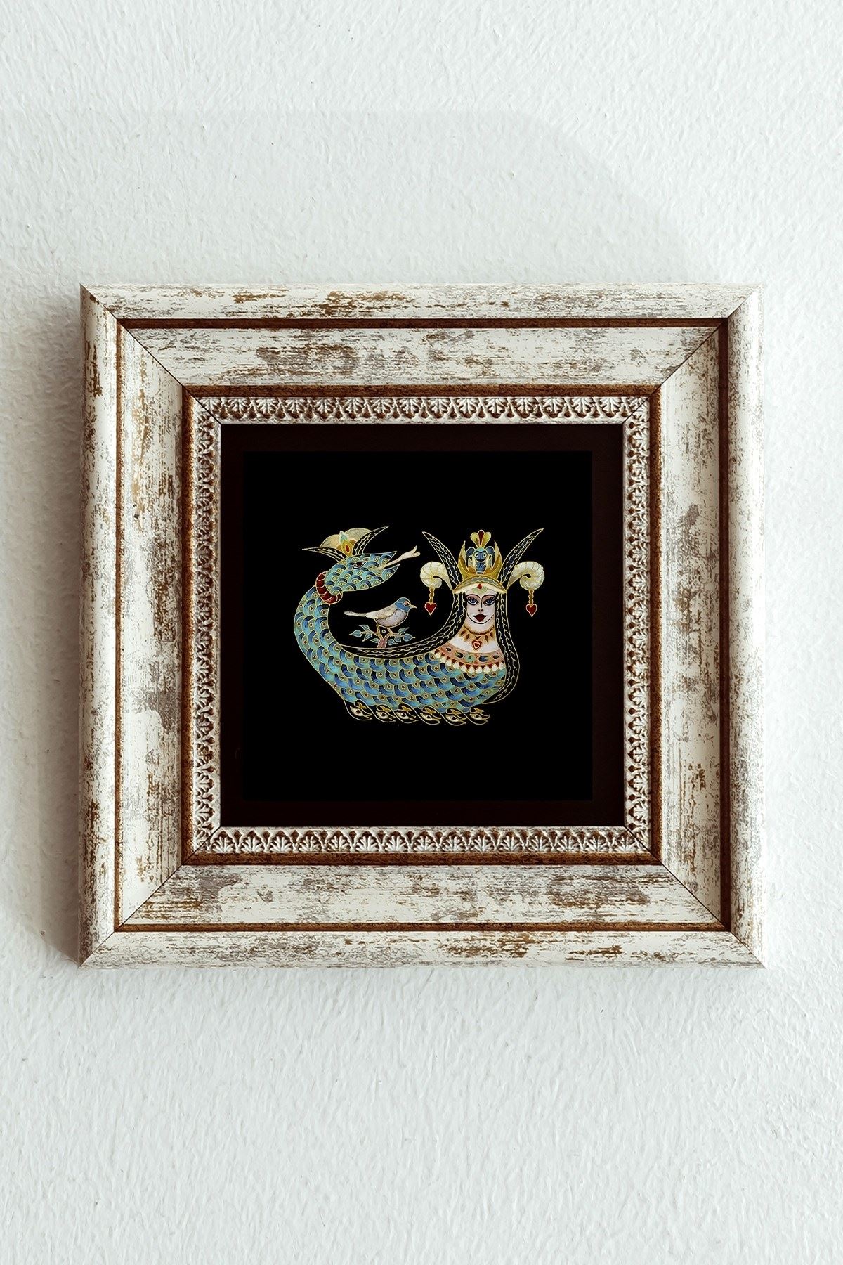 Şahmeran Çerçeveli Taş Tablo , Çerçeveli Taş Duvar Dekoru 20 cm